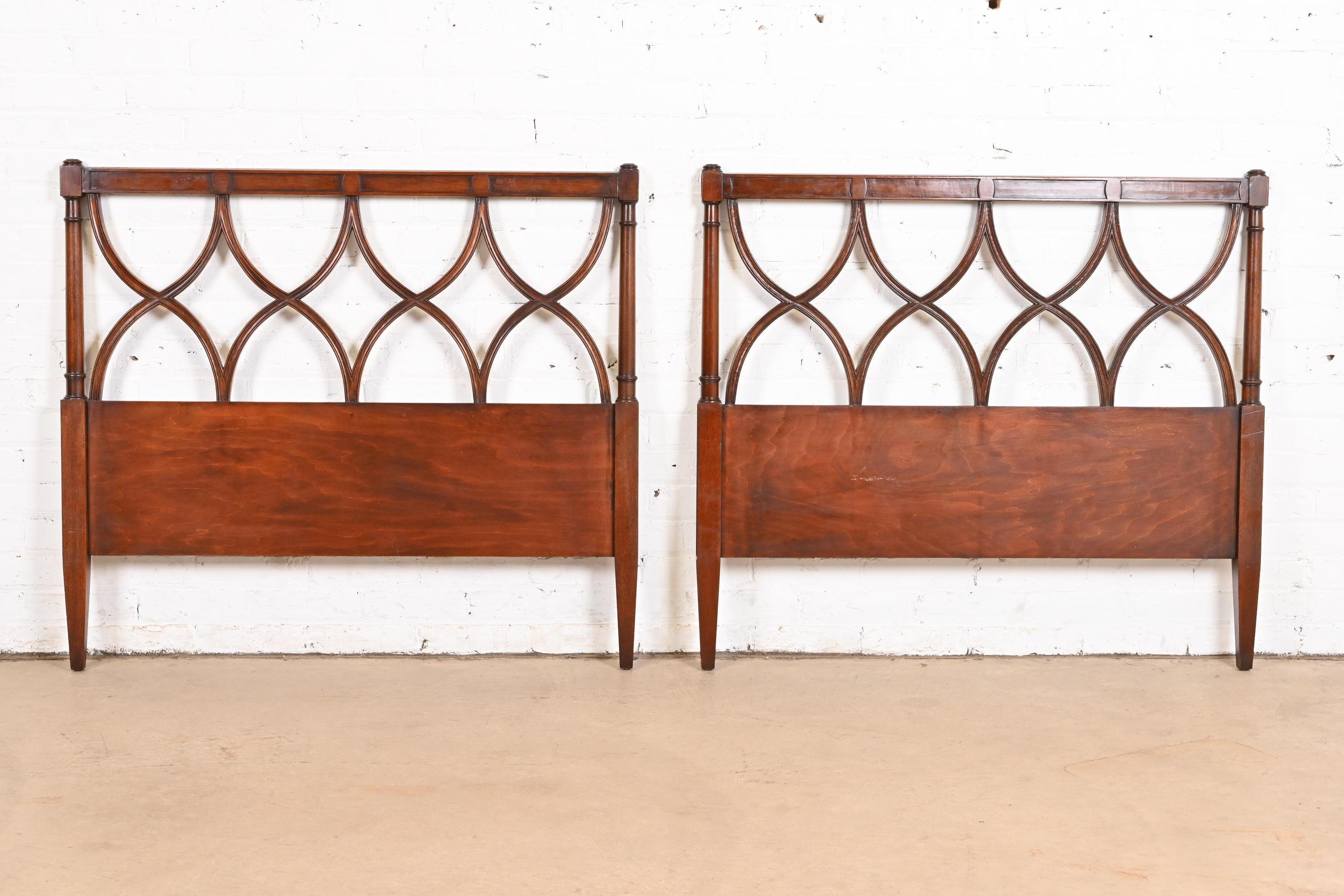 Dunbar Mid-Century French Regency Louis XVI Carved Mahogany Twin Size Headboards For Sale 4