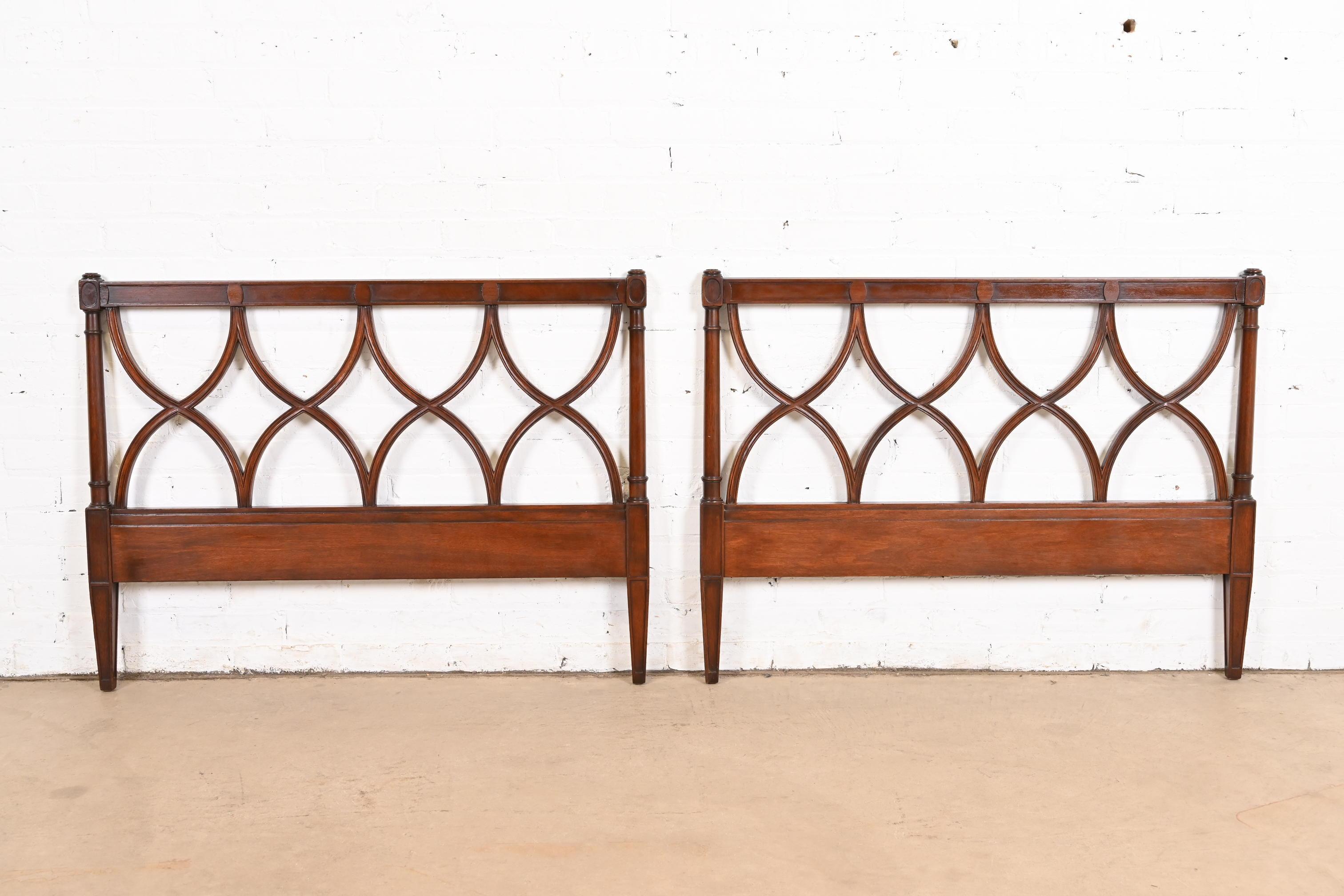Dunbar Mid-Century French Regency Louis XVI Carved Mahogany Twin Size Headboards For Sale 4