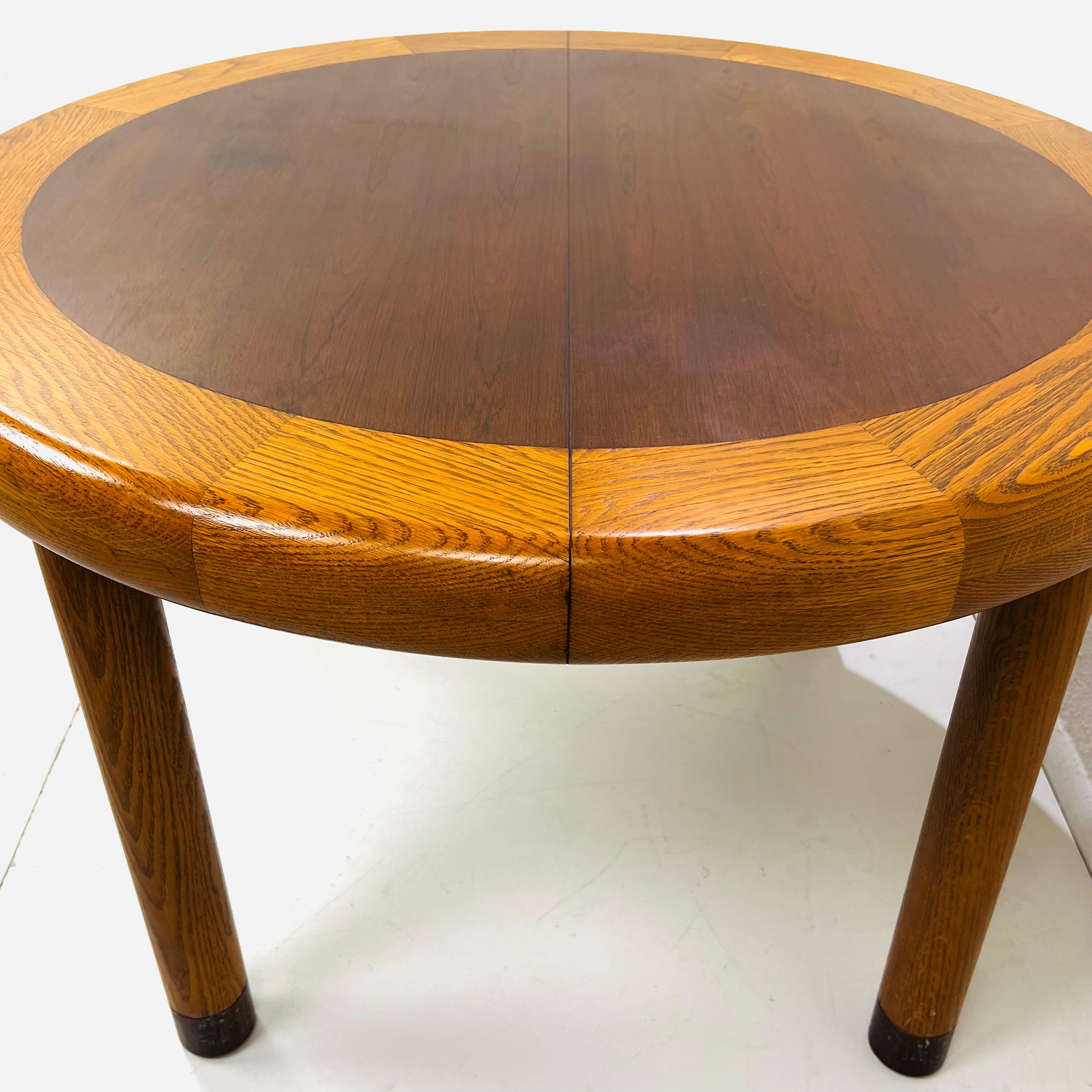 Dunbar Mid-Century Modern Banded Oak & Rosewood Dining/Game Table For Sale 5