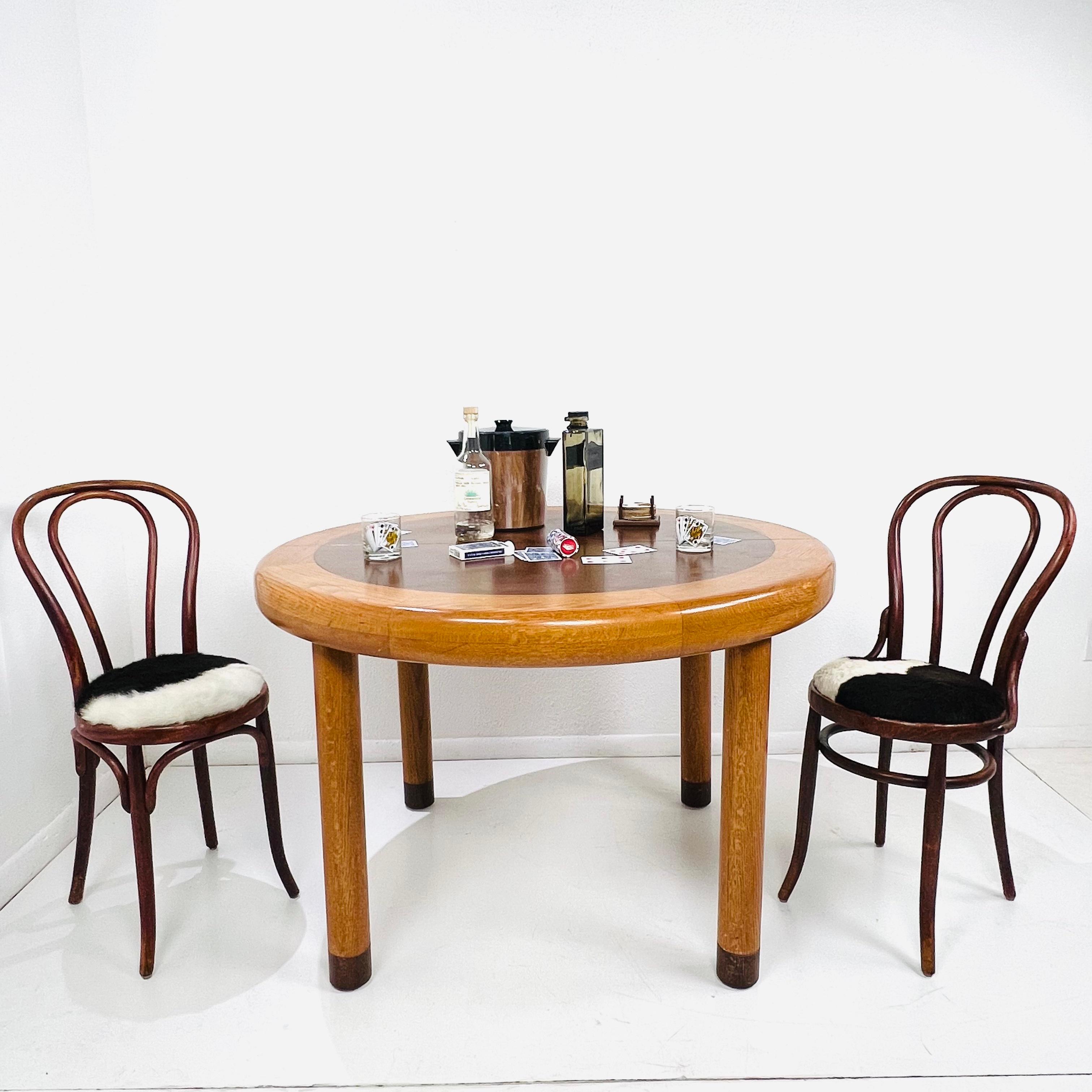 Dunbar Mid-Century Modern Banded Oak & Rosewood Dining/Game Table For Sale 9