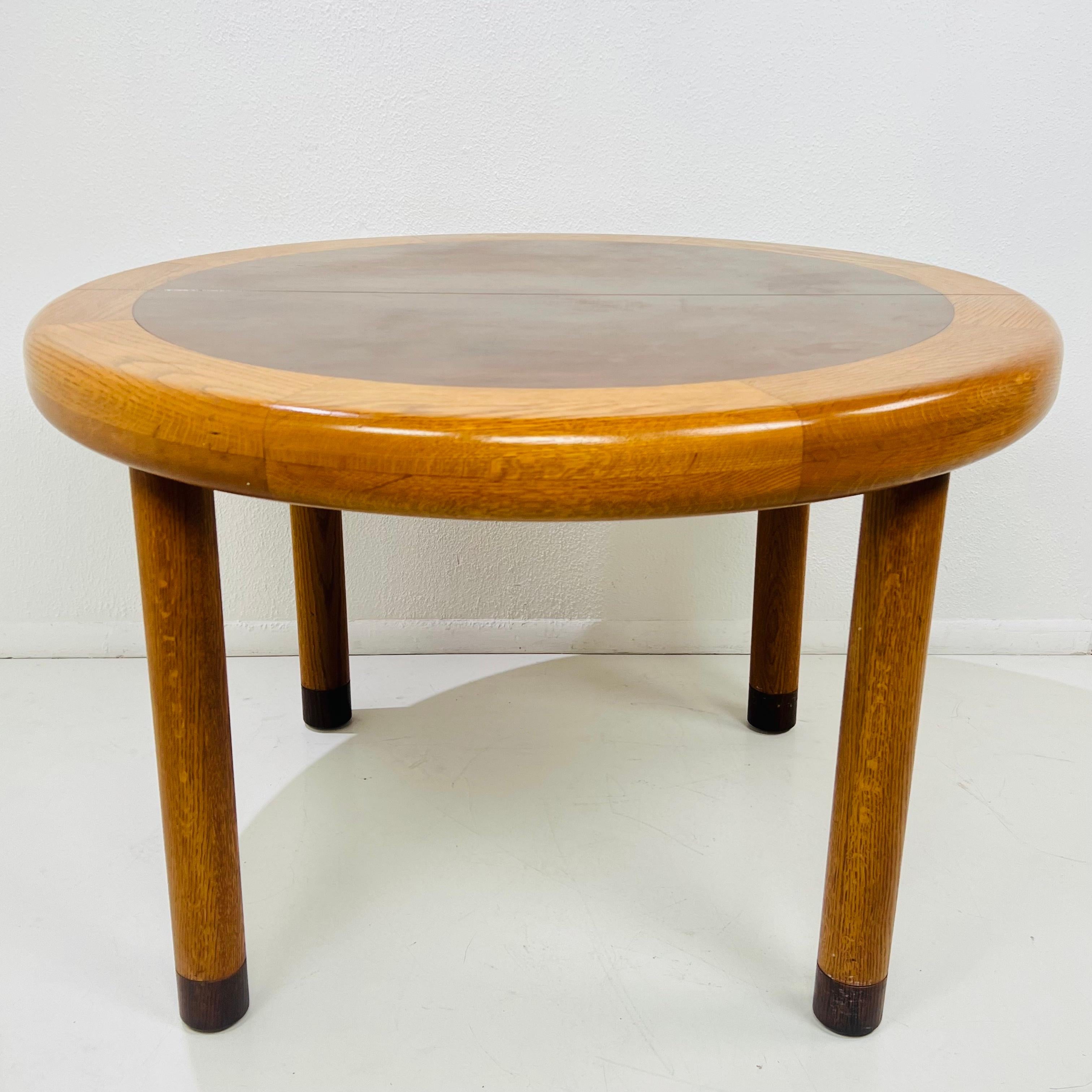 Dunbar Mid-Century Modern Banded Oak & Rosewood Dining/Game Table For Sale 11
