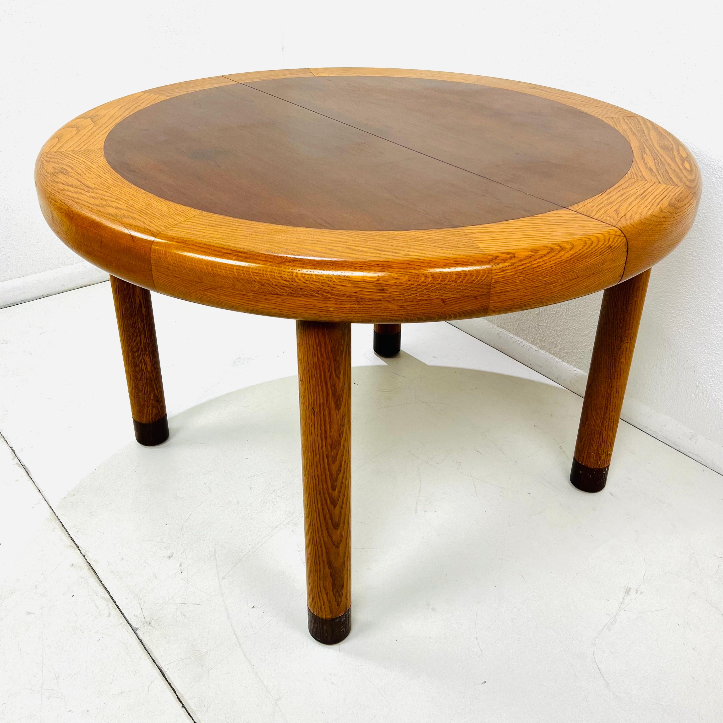 Dunbar Mid-Century Modern Banded Oak & Rosewood Dining/Game Table In Good Condition For Sale In Dallas, TX