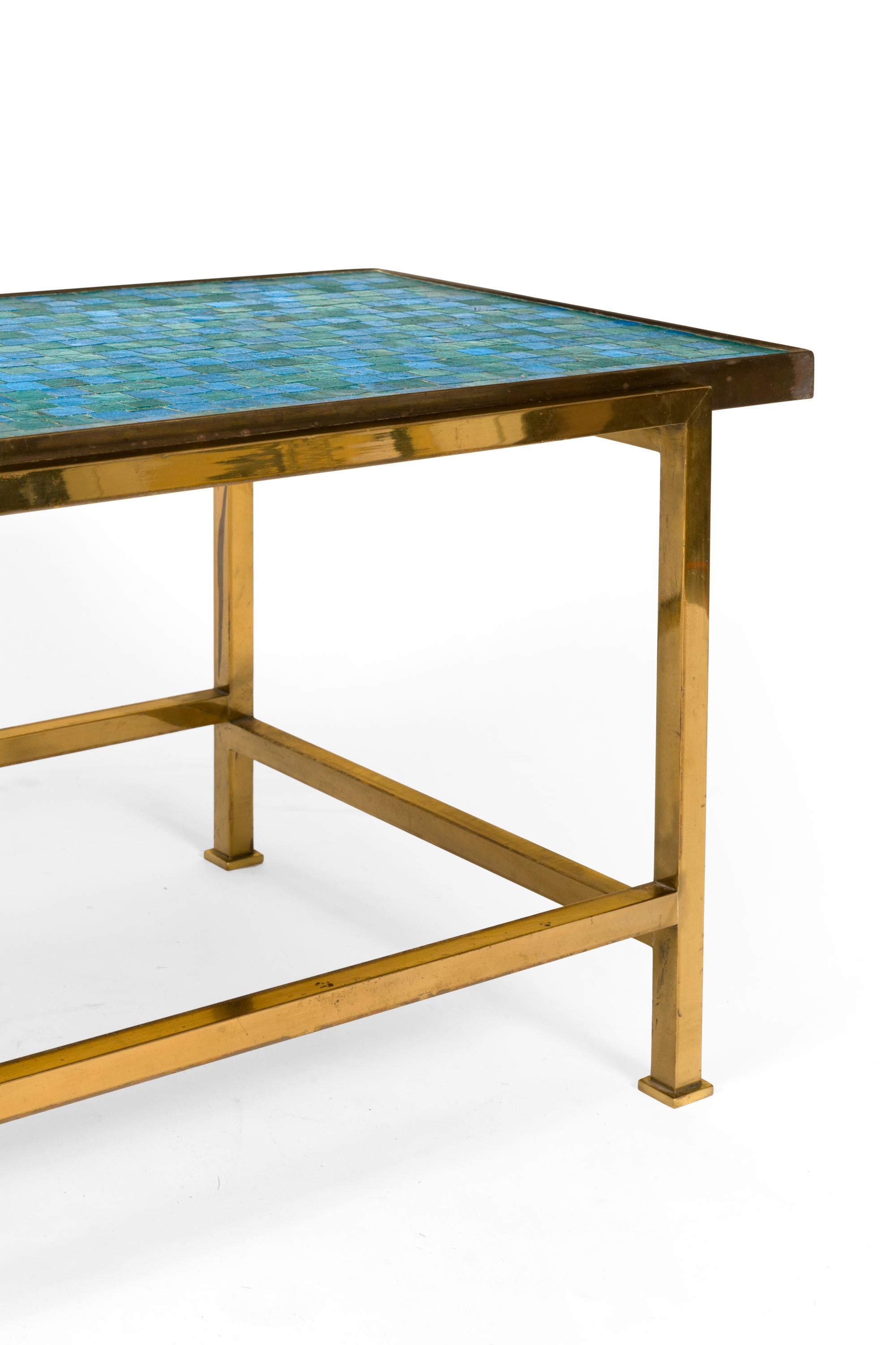 Dunbar Murano Glass Tile Top & Brass Coffee Table by Edward Wormley, USA, 1950s In Good Condition In New York, NY