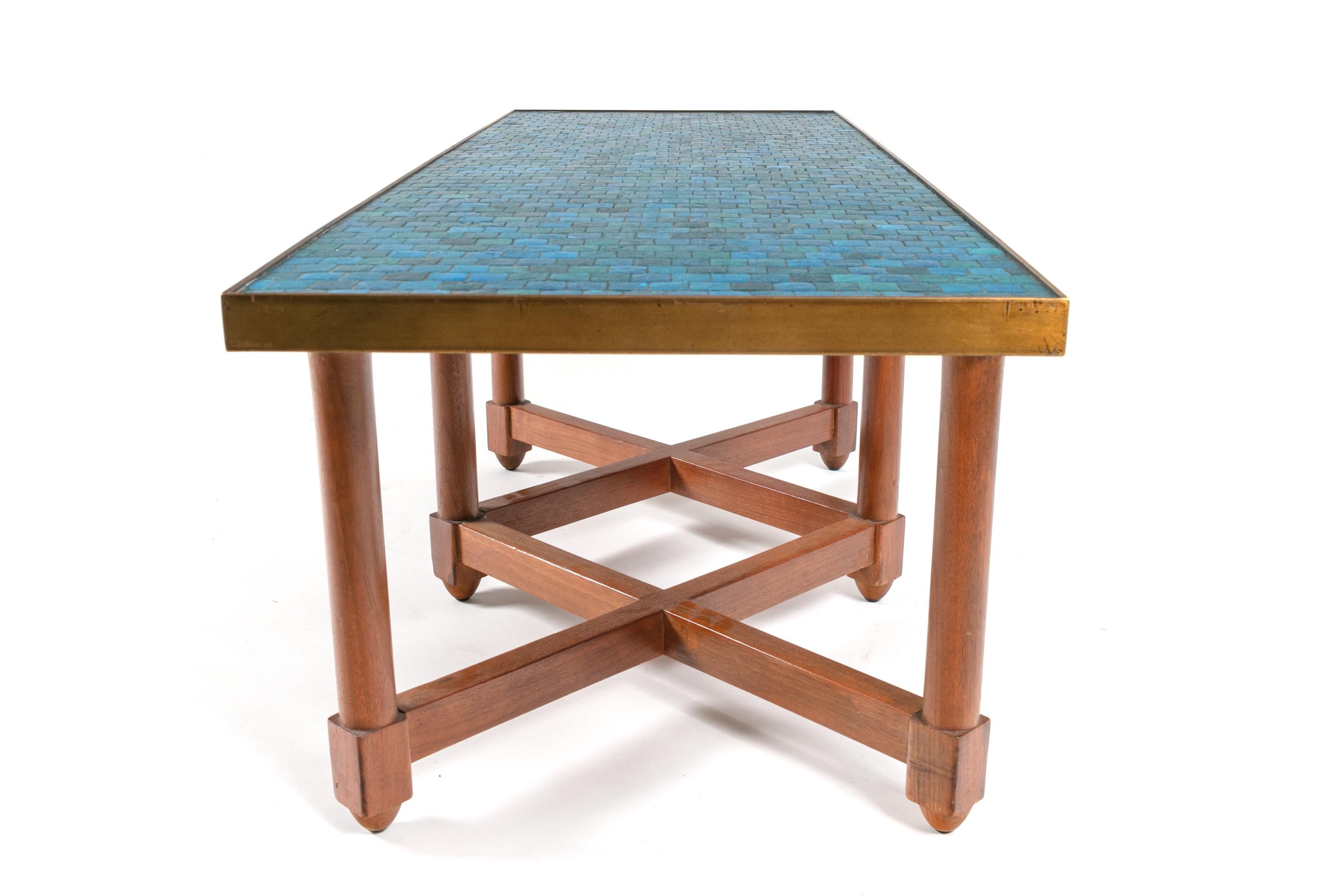 Mid-Century Modern Dunbar Murano Glass Tile Top Coffee Table by Edward Wormley, USA 1950s