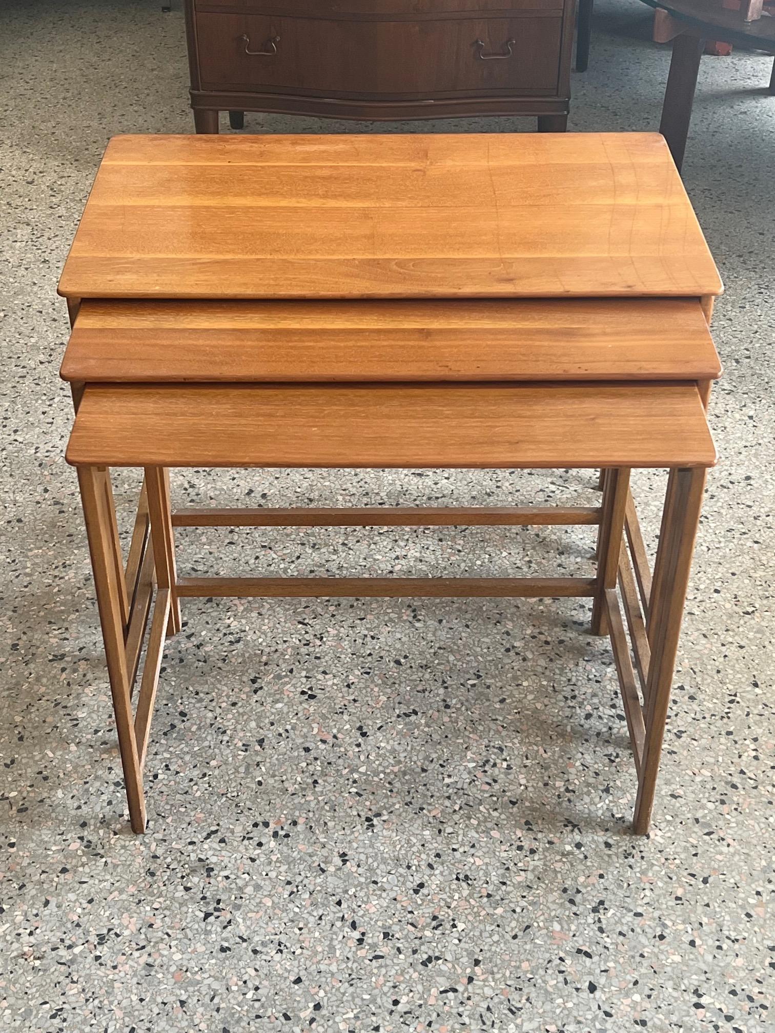 Dunbar Nesting Tables in Sap Walnut For Sale 5