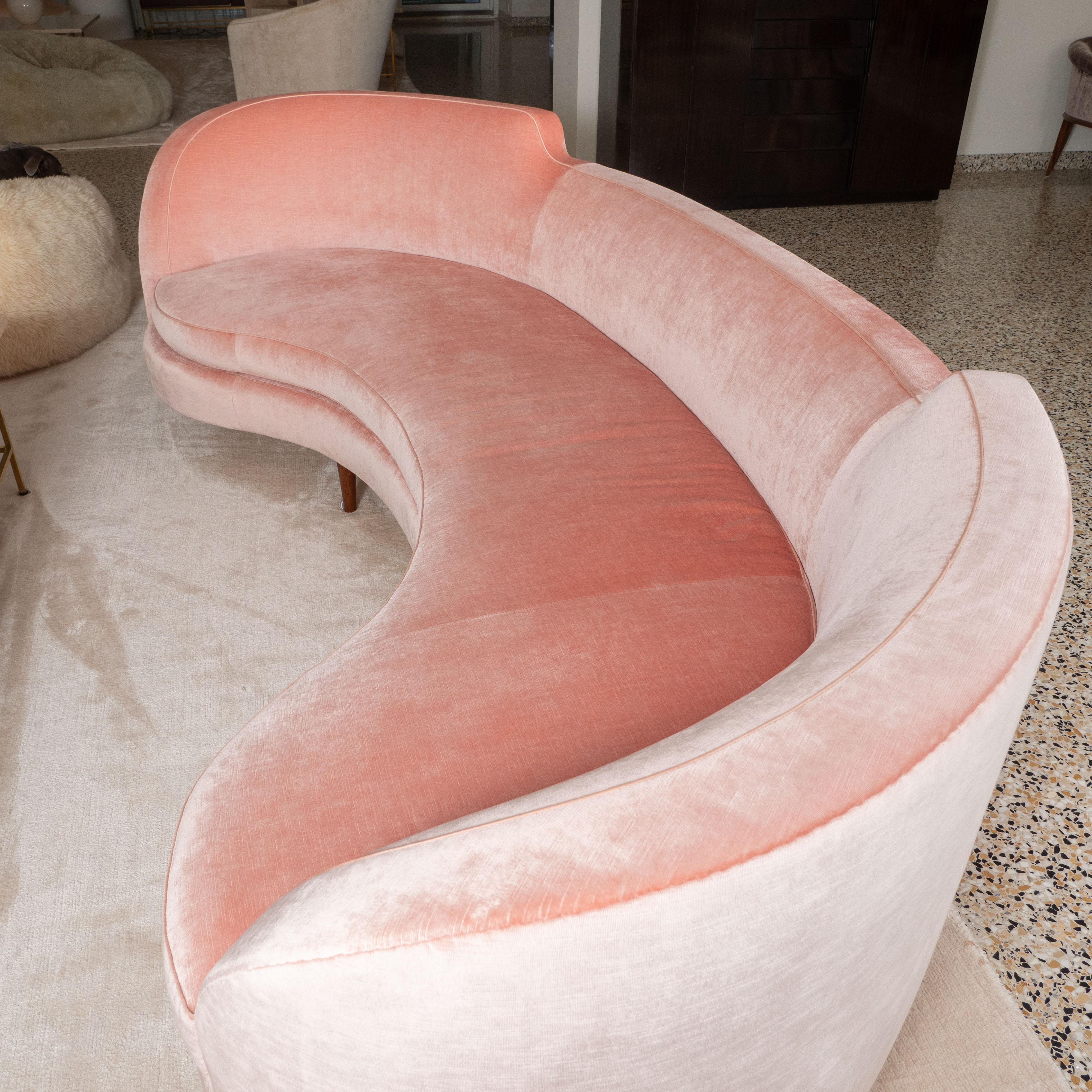 Mid-Century Modern Dunbar Oasis Curved Pink Mohair Sofa by Edward Wormley