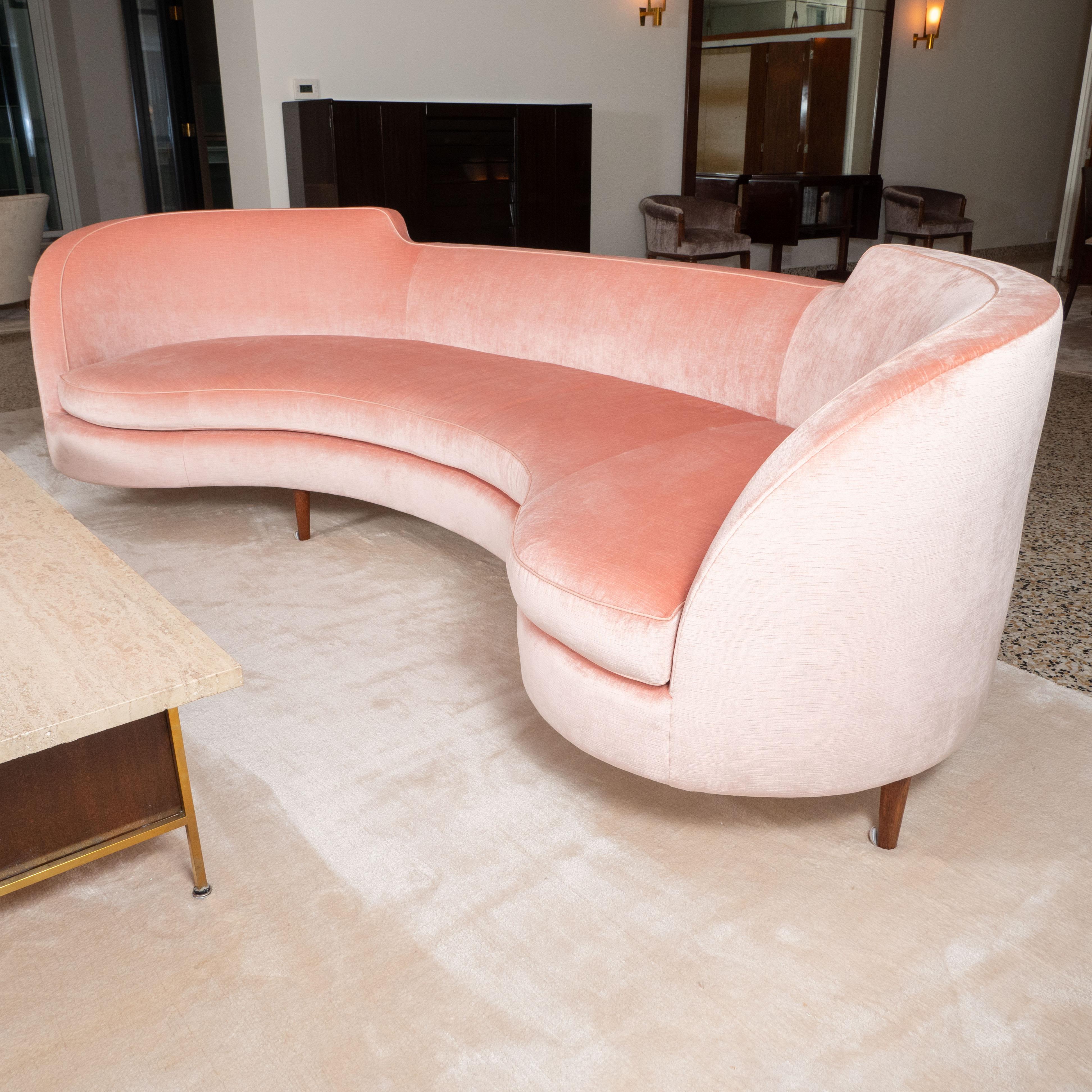 American Dunbar Oasis Curved Pink Mohair Sofa by Edward Wormley