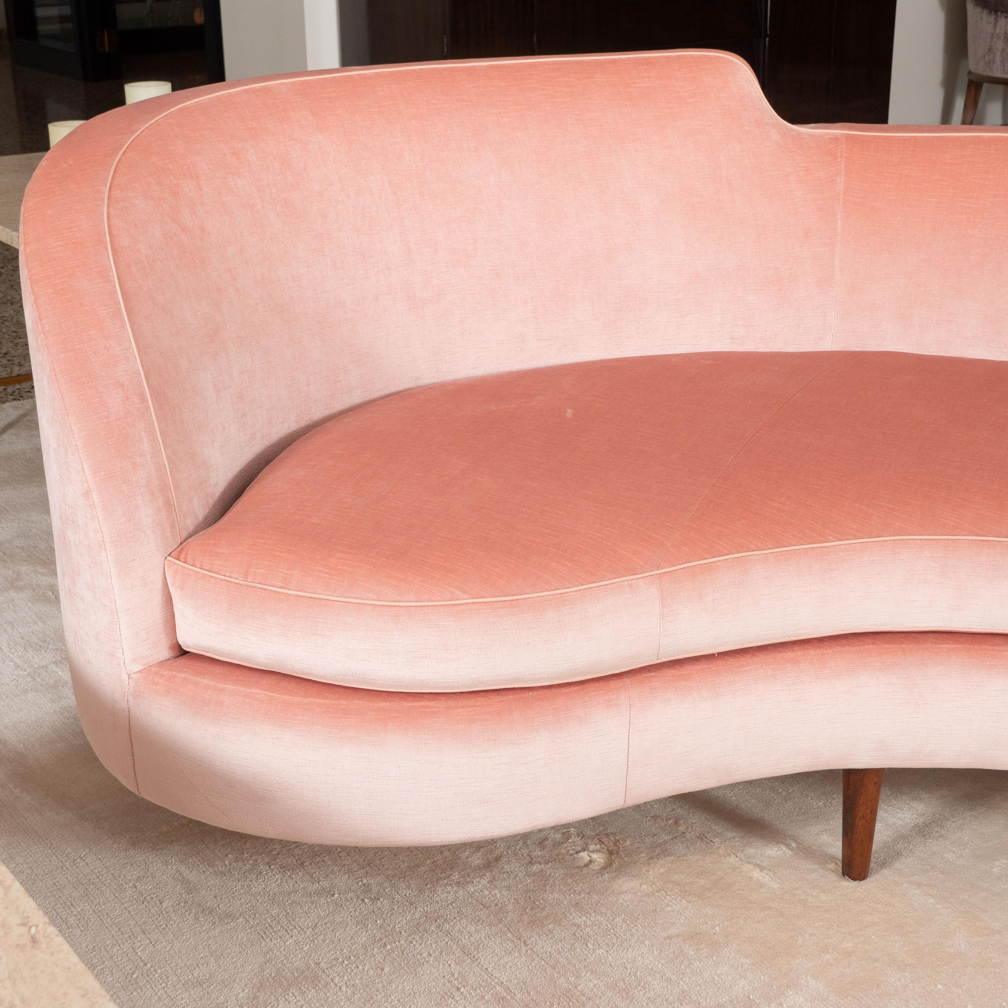 Mid-20th Century Dunbar Oasis Curved Pink Mohair Sofa by Edward Wormley