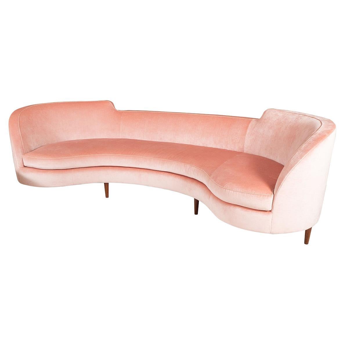 Dunbar Oasis Curved Pink Mohair Sofa by Edward Wormley