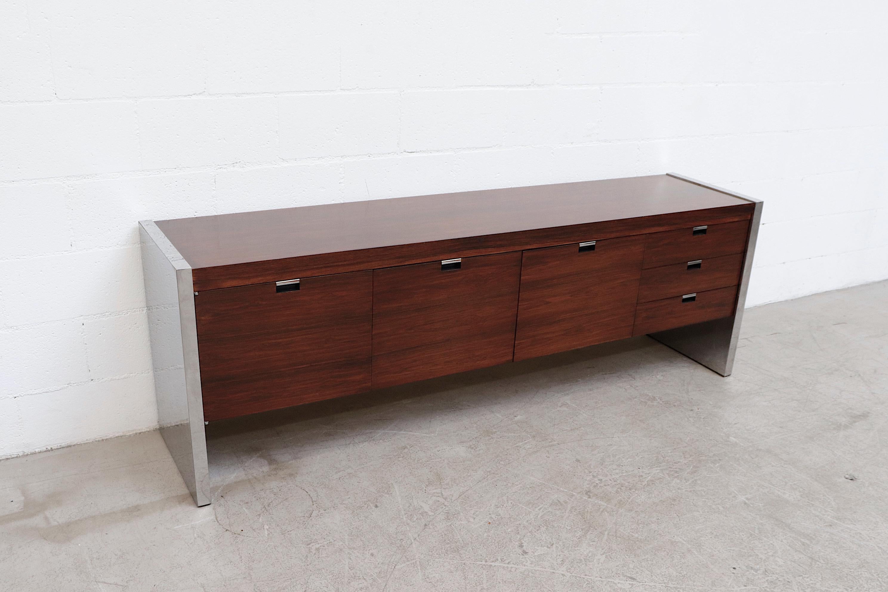 Mid-Century Modern Dunbar Rosewood and Chrome Credenza by Roger Sprunger