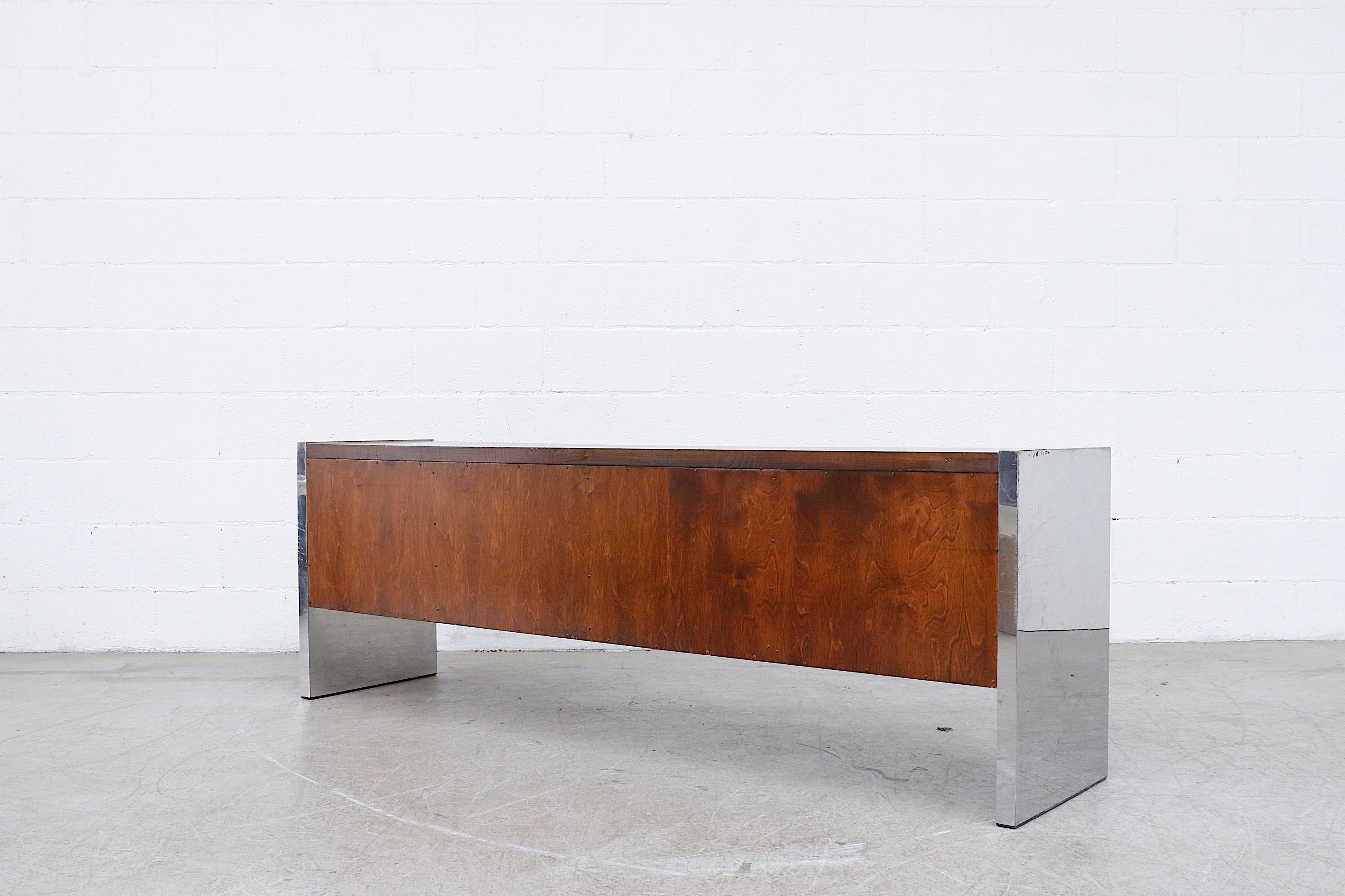 American Dunbar Rosewood and Chrome Credenza by Roger Sprunger
