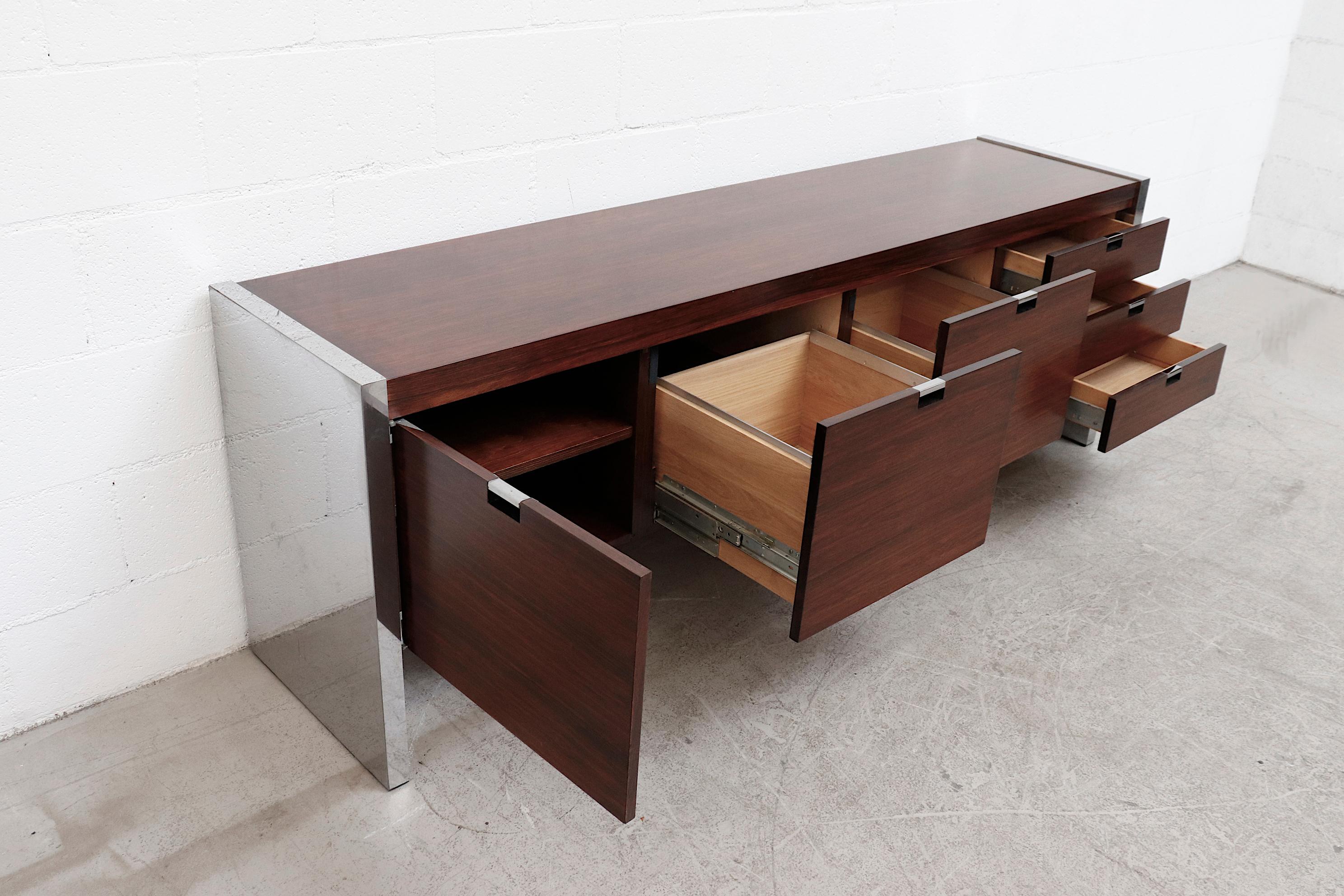 Dunbar Rosewood and Chrome Credenza by Roger Sprunger In Good Condition In Los Angeles, CA