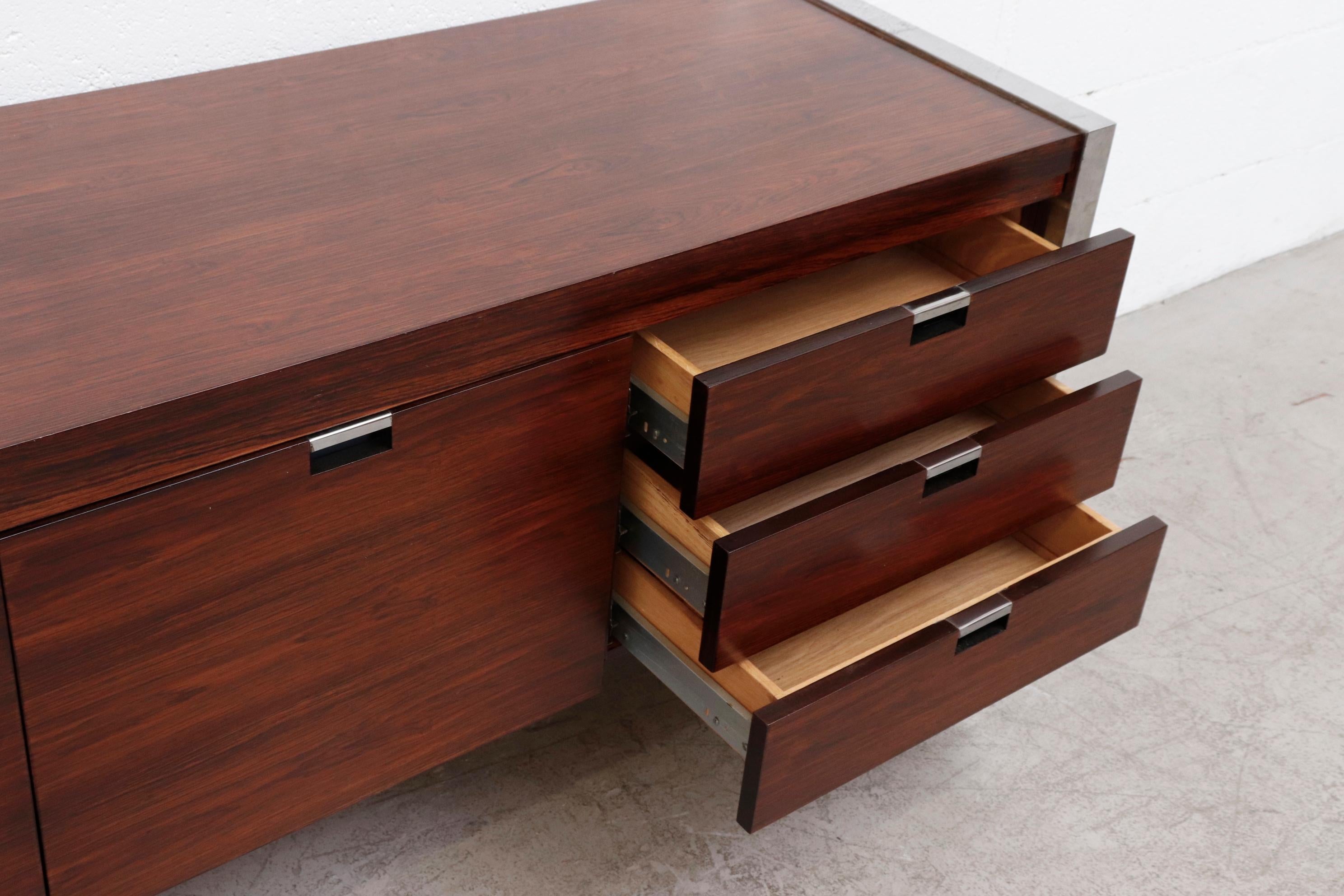 Late 20th Century Dunbar Rosewood and Chrome Credenza by Roger Sprunger