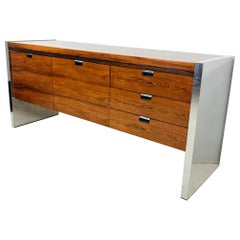 Dunbar Rosewood and Chrome Credenza by Roger Sprunger