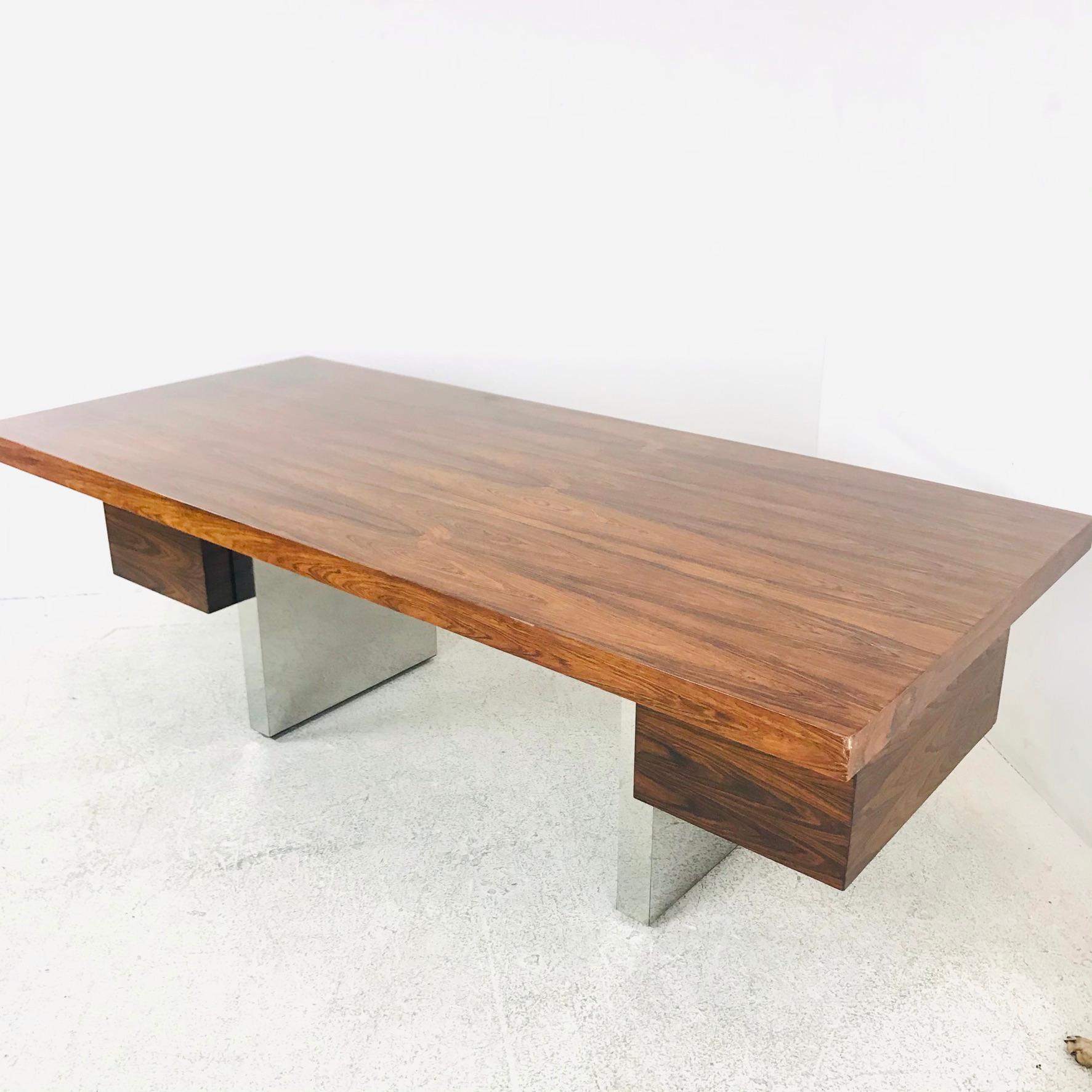 Mid-Century Modern Dunbar Rosewood and Chrome Executive Desk by Roger Sprunger