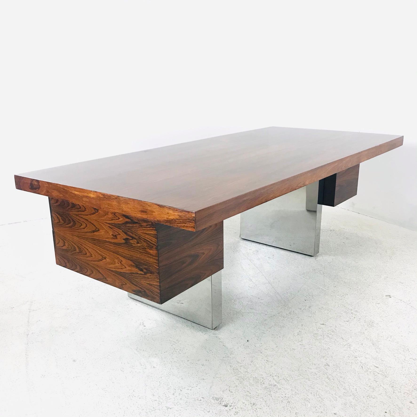 American Dunbar Rosewood and Chrome Executive Desk by Roger Sprunger
