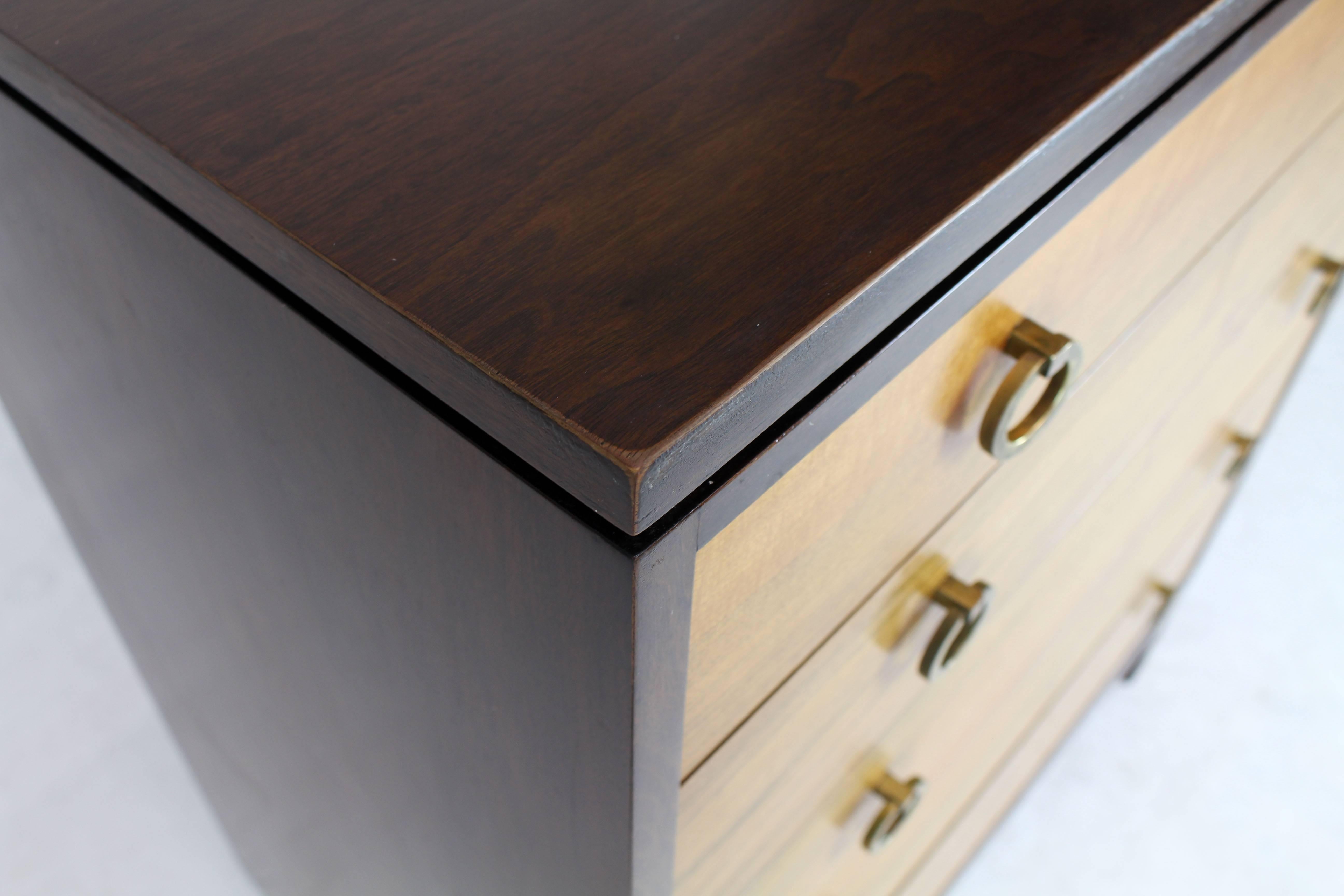 Dunbar Rosewood High Chest with Brass Ring Drop Pulls For Sale 3