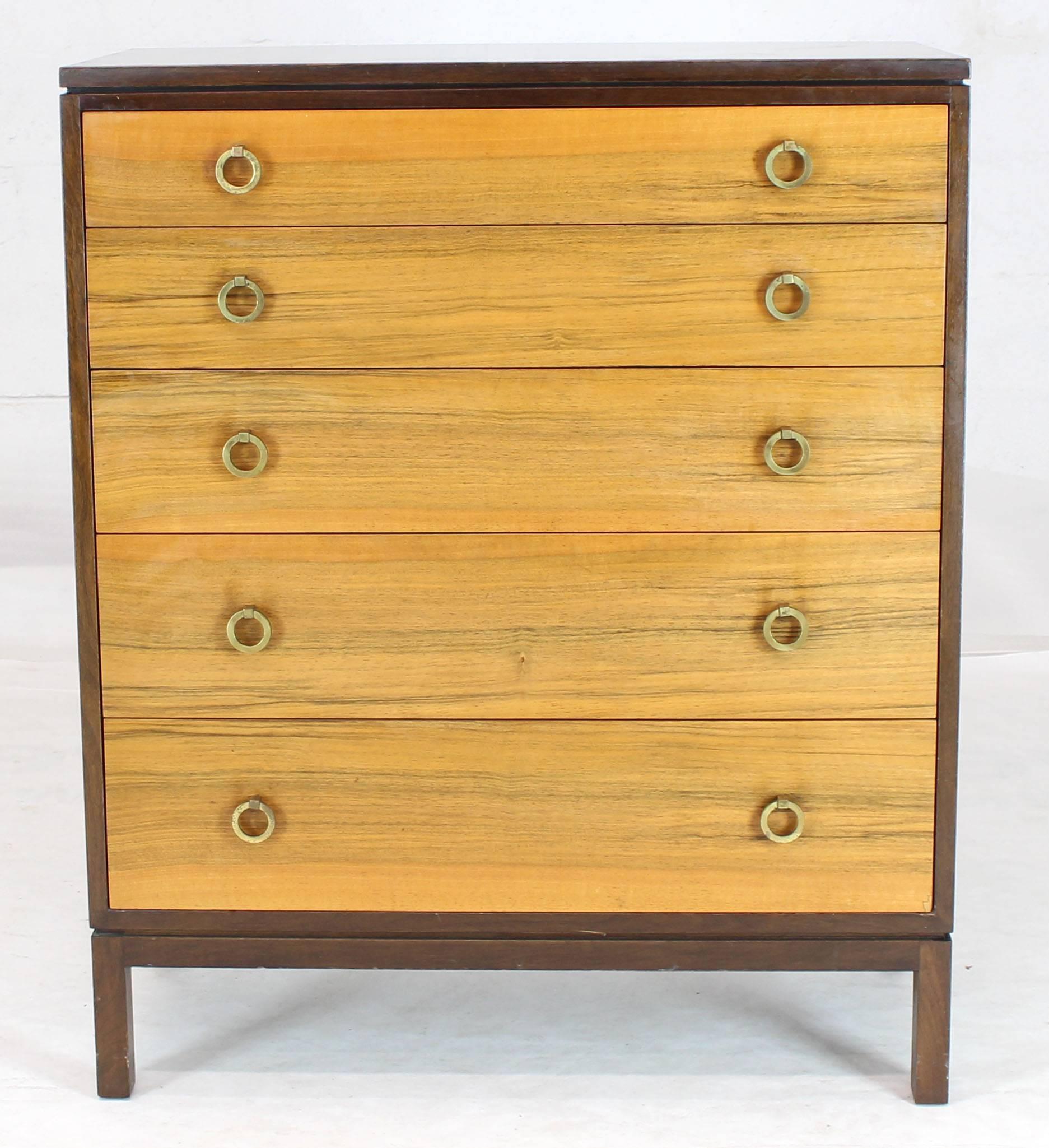 Mid-Century Modern Dunbar Rosewood High Chest with Brass Ring Drop Pulls For Sale