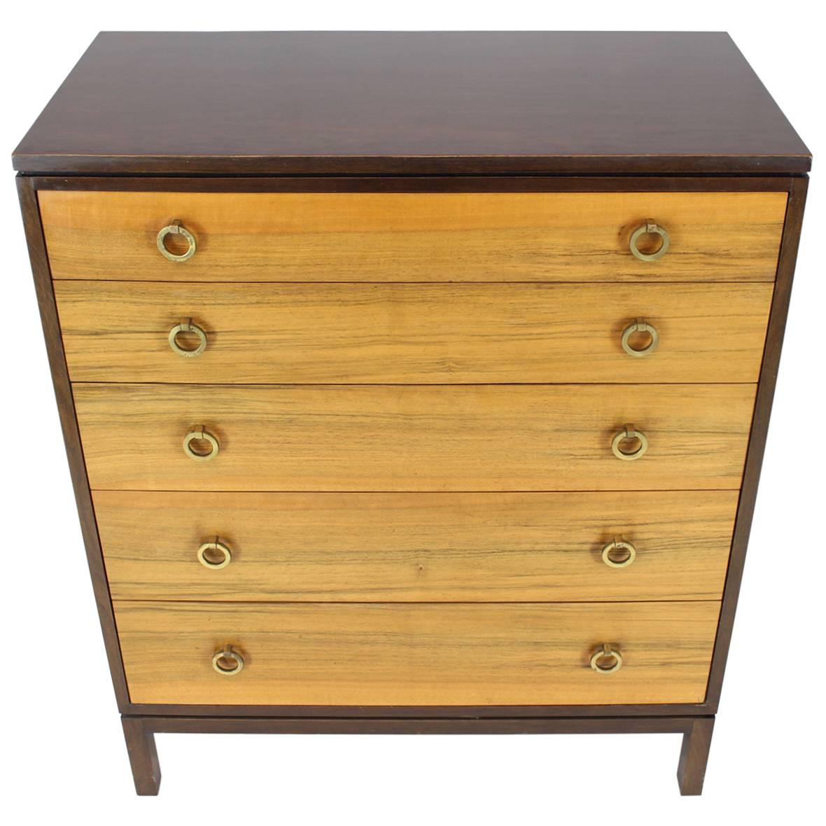Dunbar Rosewood High Chest with Brass Ring Drop Pulls For Sale