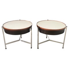 Tavoli Occasionali Rotondi Dunbar di Edward Wormley in Acciaio Inox Mid-Century