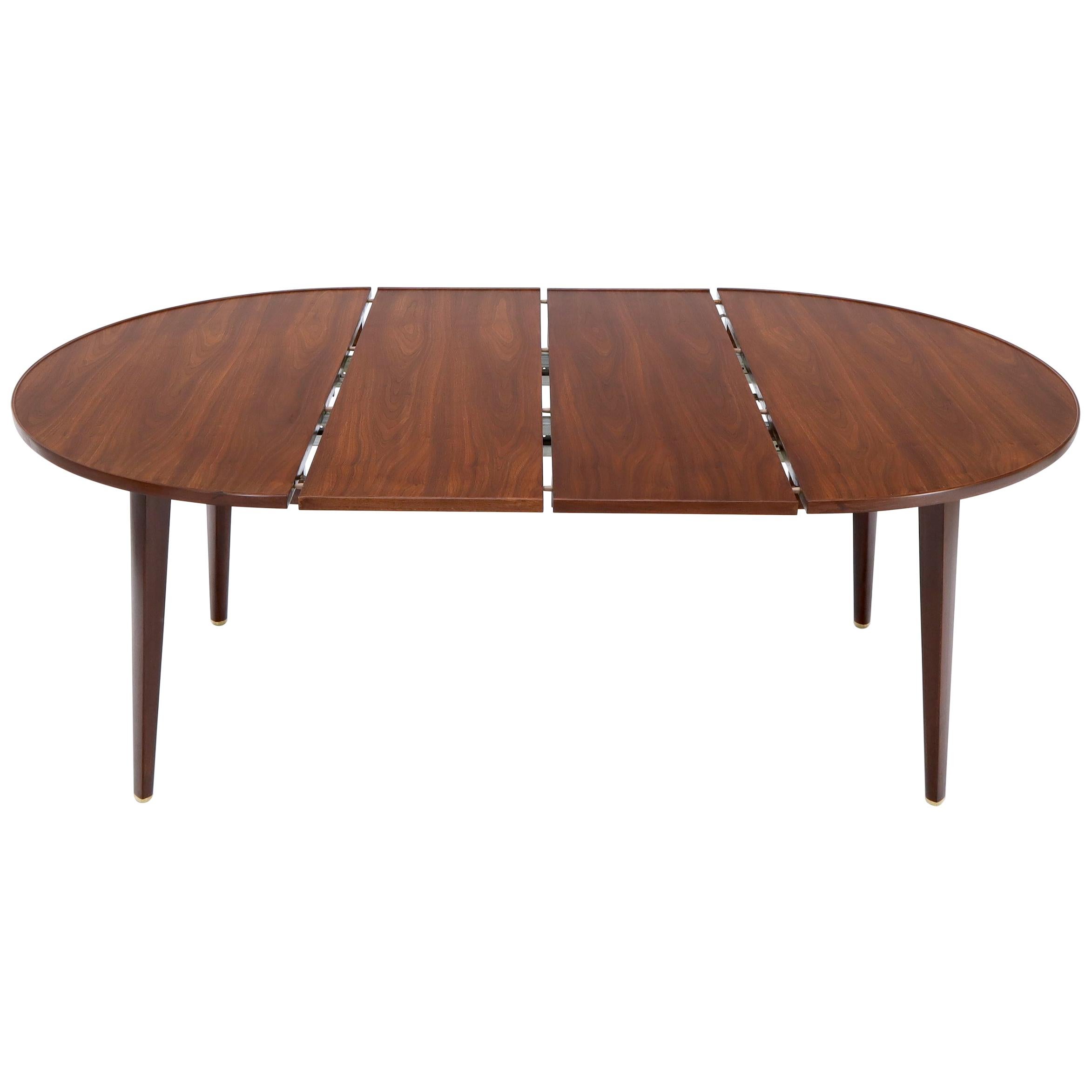 Dunbar Round Walnut Dining Table with 2 Extension Boards Leafs Racetrack Shape