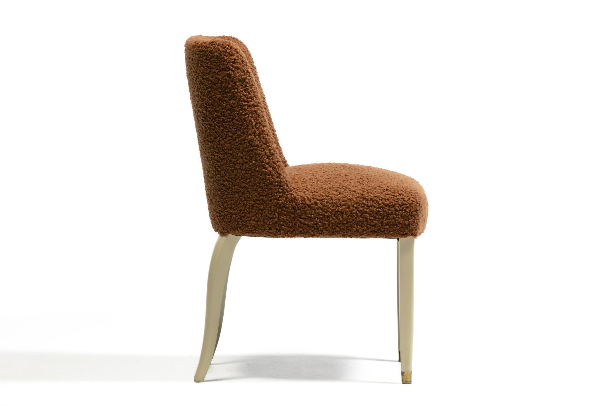 Dunbar Set of 10 Dining Chairs with Bleached Mahogany Frames & Cocoa Bouclé For Sale 4