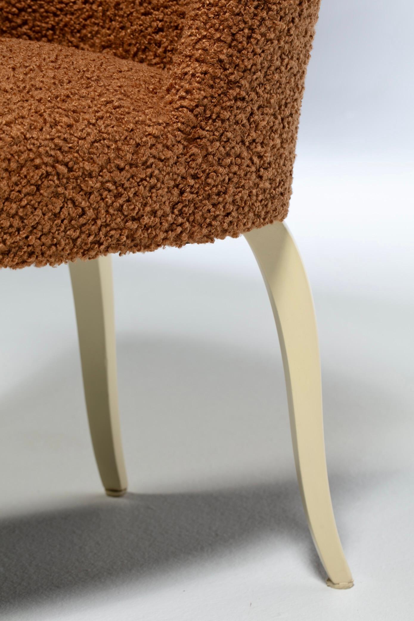 Dunbar Set of 10 Dining Chairs with Bleached Mahogany Frames & Cocoa Bouclé For Sale 8