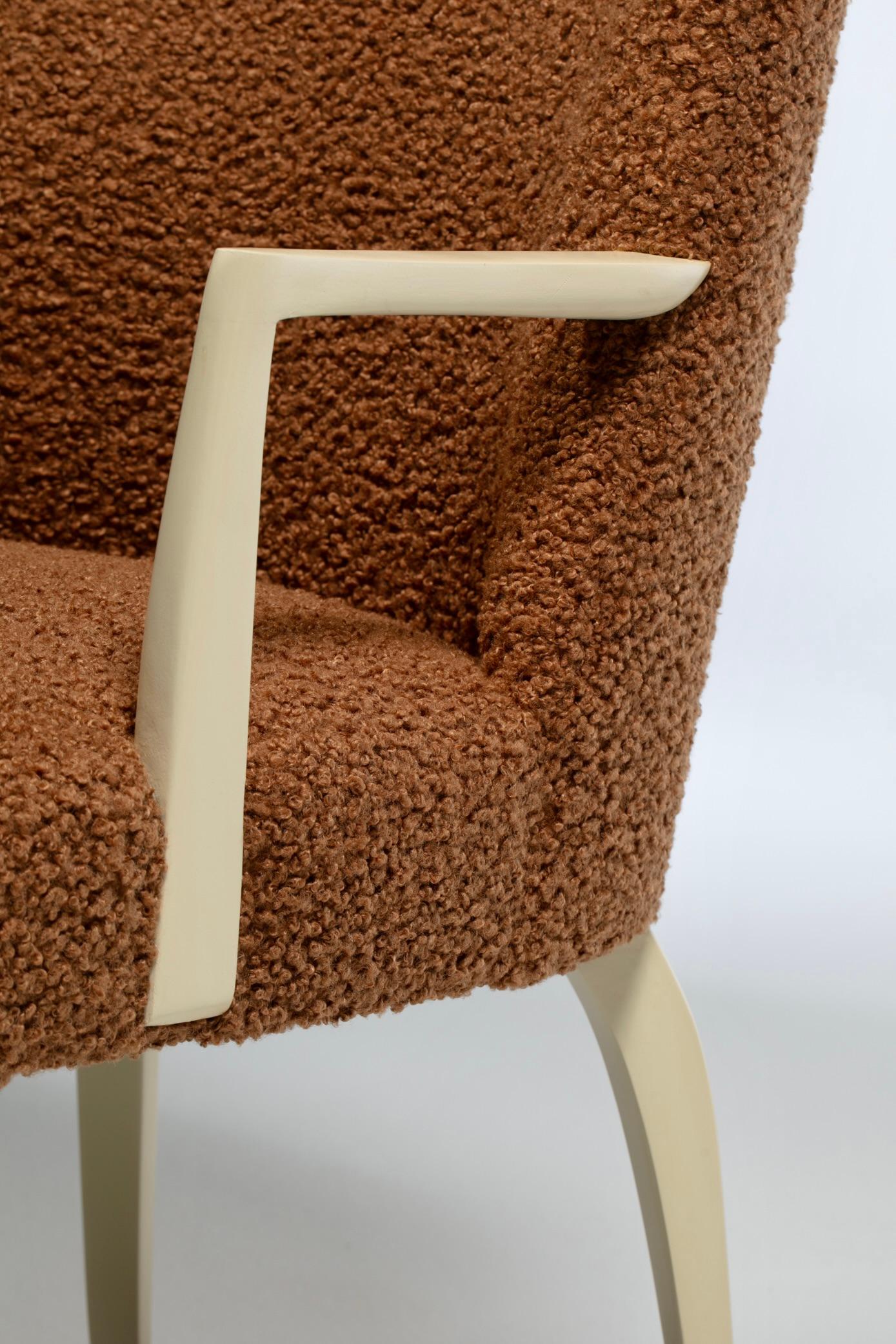 Dunbar Set of 10 Dining Chairs with Bleached Mahogany Frames & Cocoa Bouclé For Sale 12
