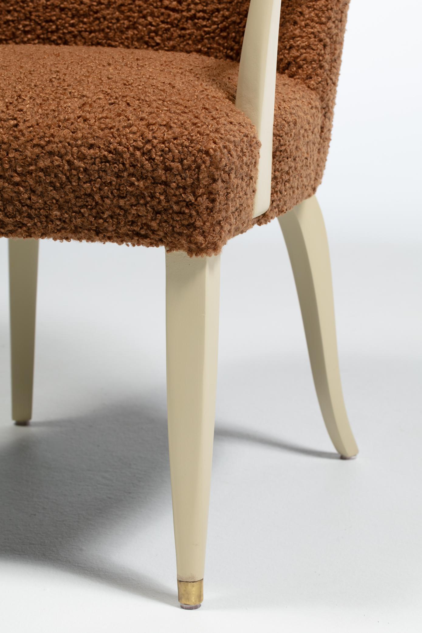 Dunbar Set of 10 Dining Chairs with Bleached Mahogany Frames & Cocoa Bouclé For Sale 13