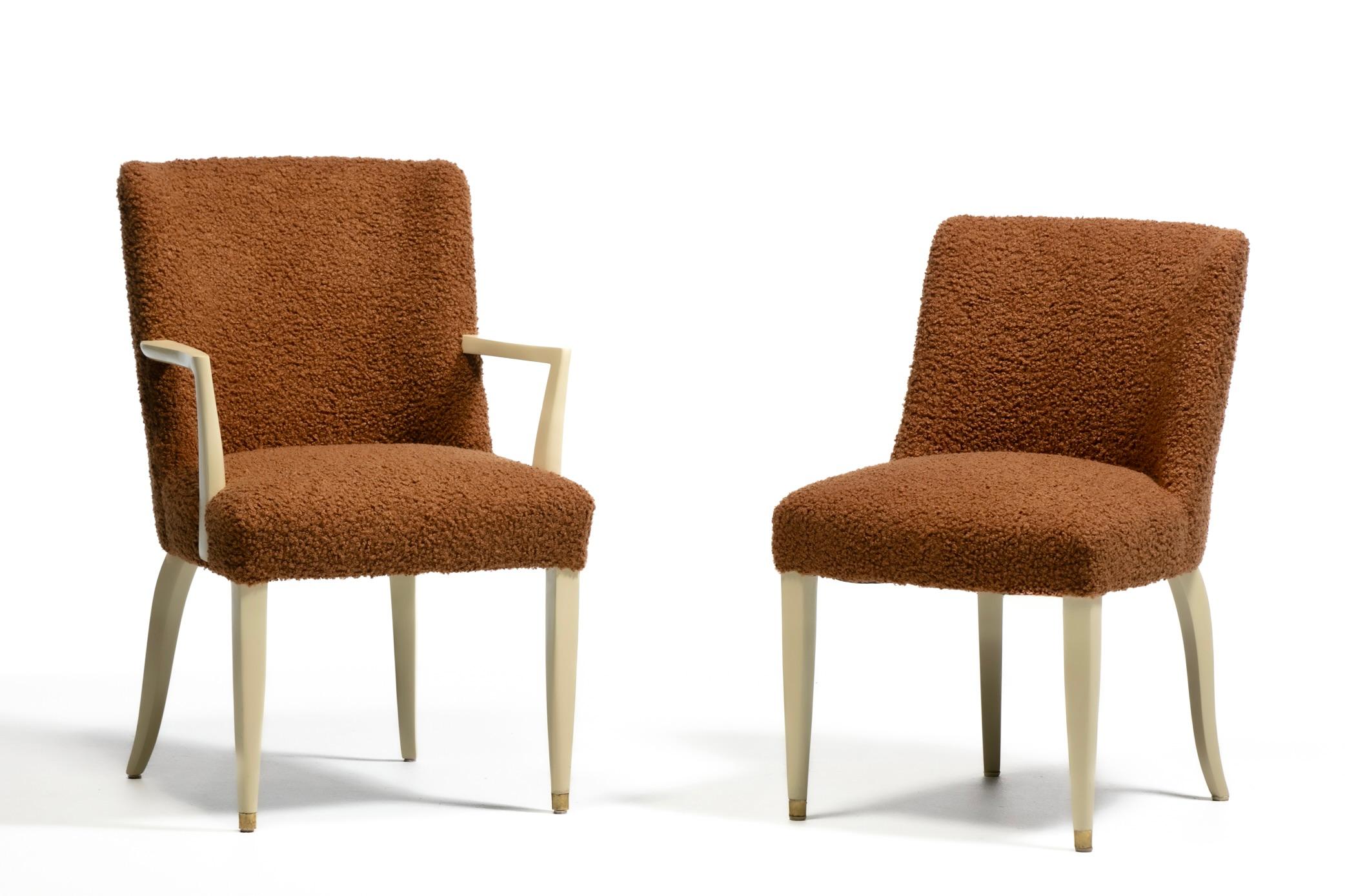 Mid-Century Modern Dunbar Set of 10 Dining Chairs with Bleached Mahogany Frames & Cocoa Bouclé For Sale