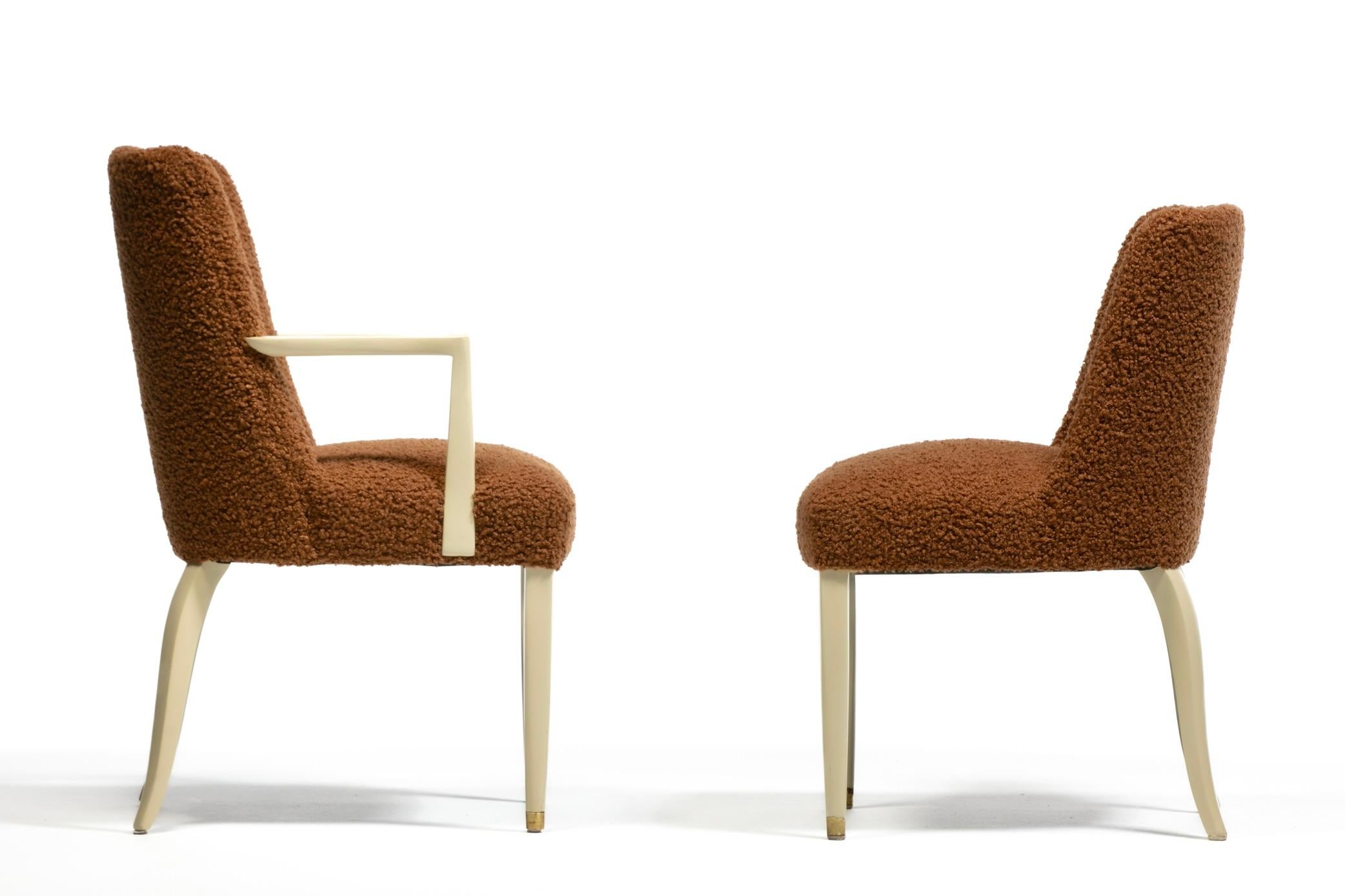 American Dunbar Set of 10 Dining Chairs with Bleached Mahogany Frames & Cocoa Bouclé For Sale