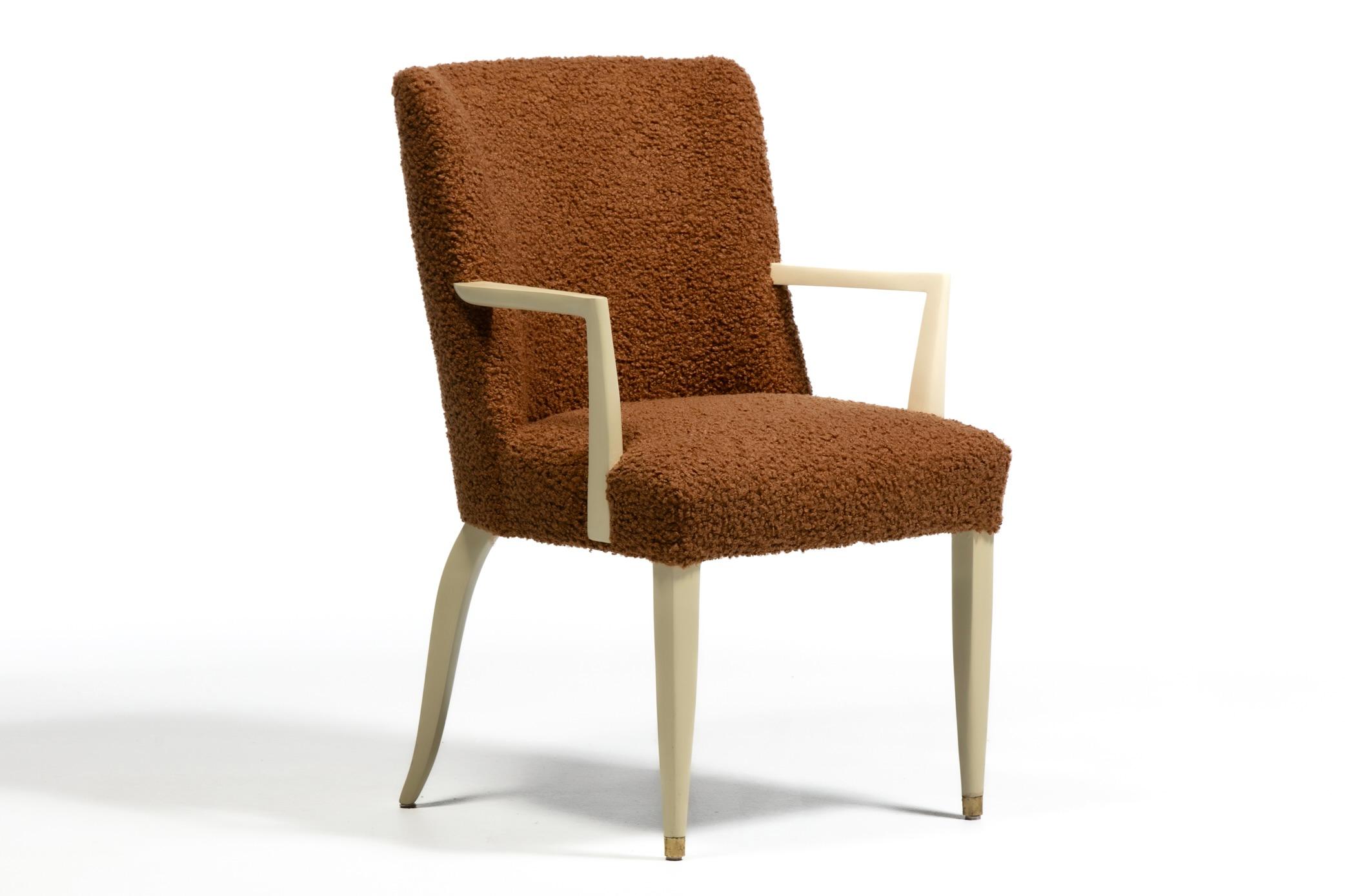Dunbar Set of 10 Dining Chairs with Bleached Mahogany Frames & Cocoa Bouclé In Good Condition For Sale In Saint Louis, MO