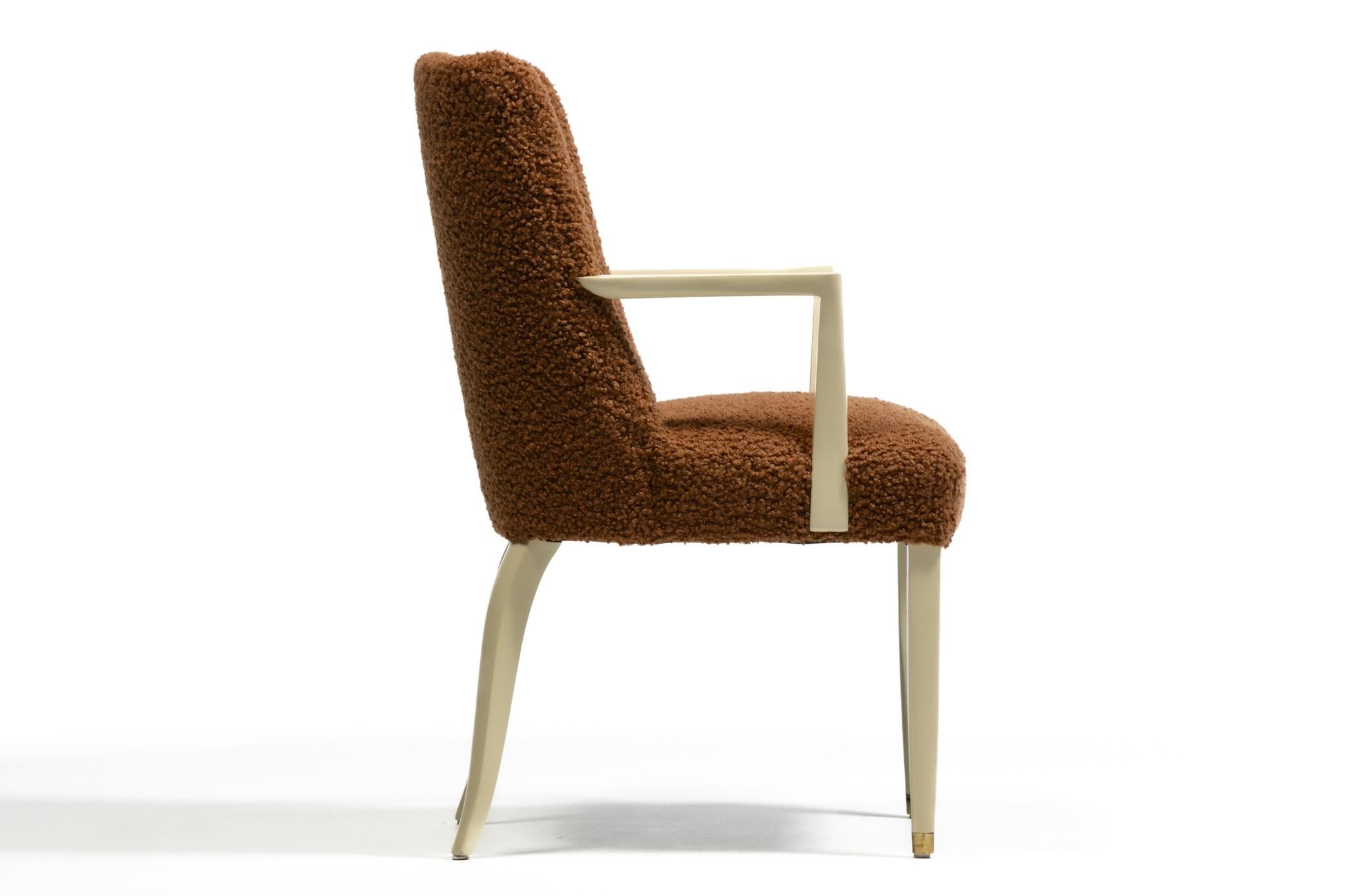 Mid-20th Century Dunbar Set of 10 Dining Chairs with Bleached Mahogany Frames & Cocoa Bouclé For Sale