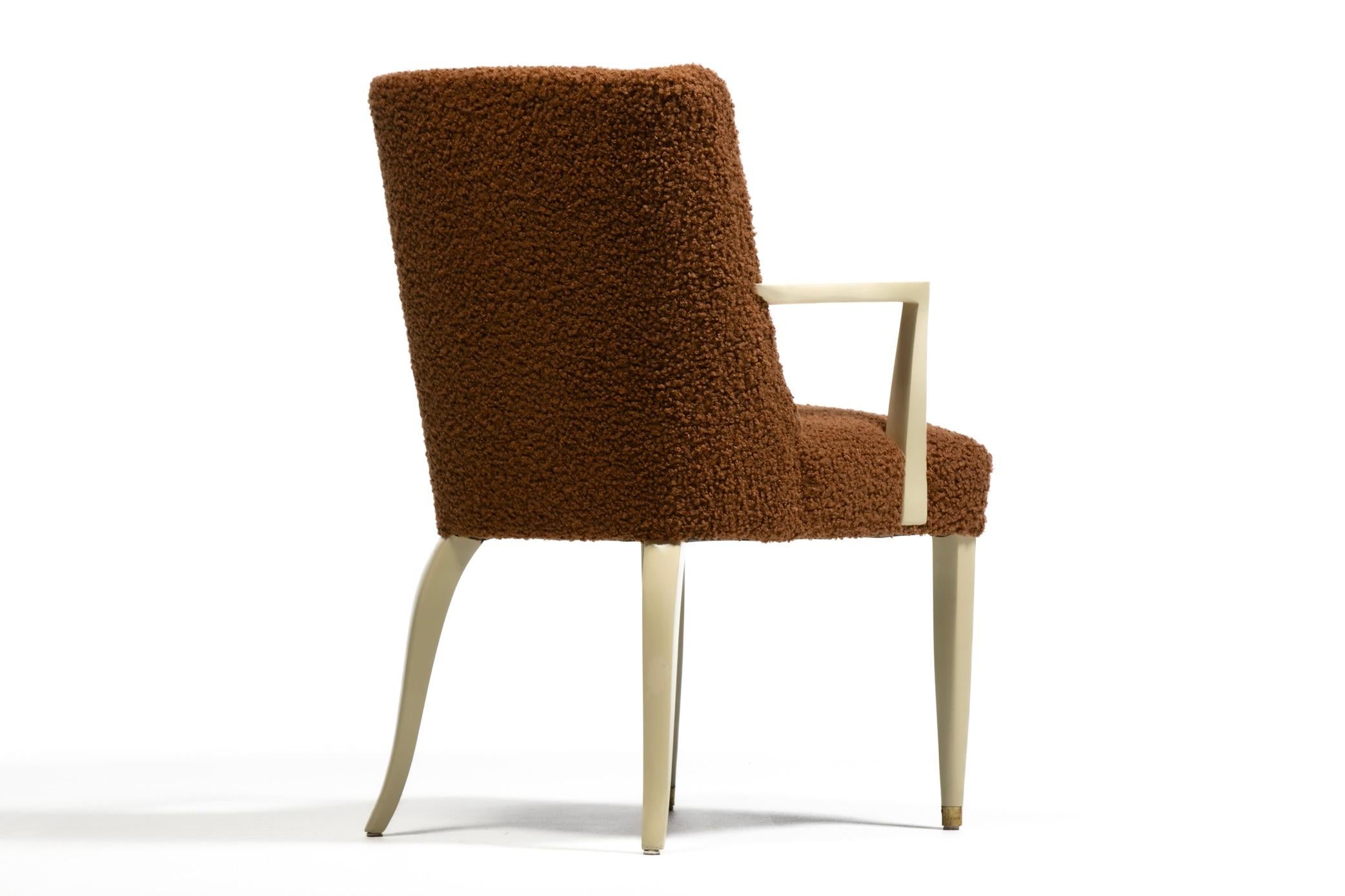 Dunbar Set of 10 Dining Chairs with Bleached Mahogany Frames & Cocoa Bouclé For Sale 1
