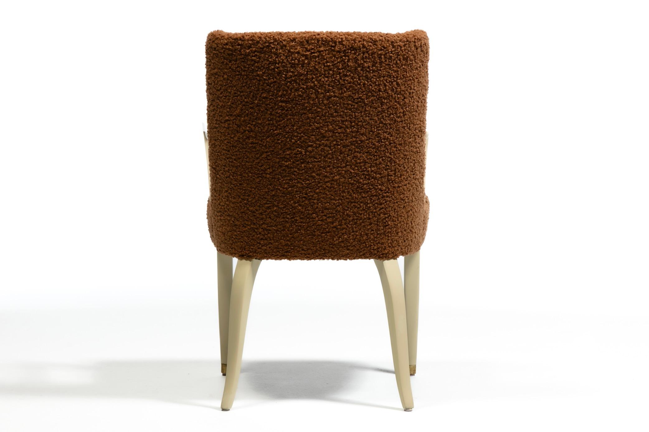 Dunbar Set of 10 Dining Chairs with Bleached Mahogany Frames & Cocoa Bouclé For Sale 2
