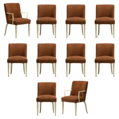 Dunbar Set of 10 Dining Chairs with Bleached Mahogany Frames & Cocoa Bouclé