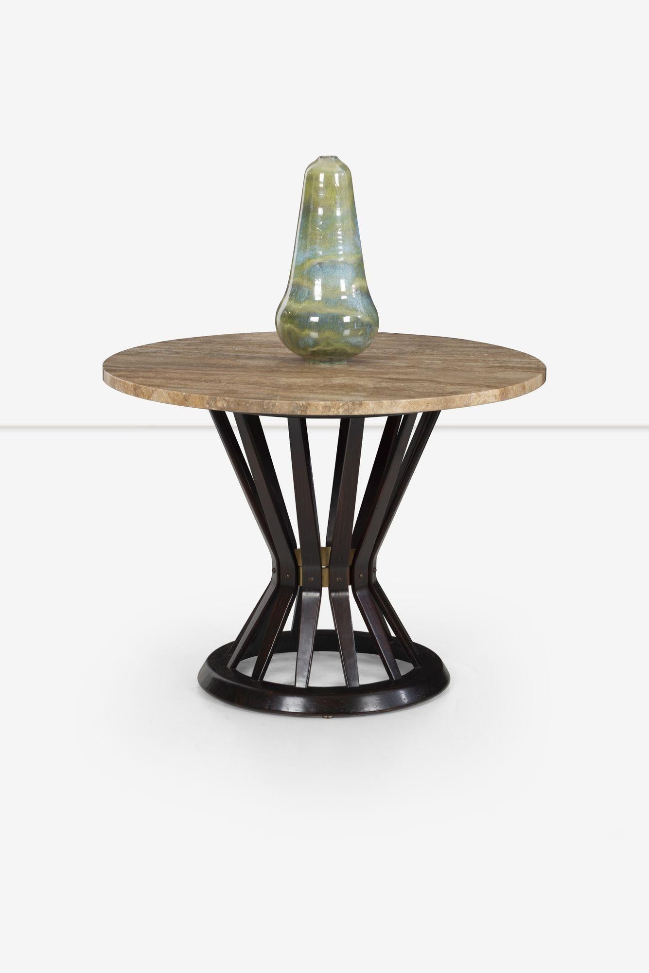 Mid-Century Modern Edward Worley for Dunbar Sheaf of Wheat End Table, Italian Travertine Marble