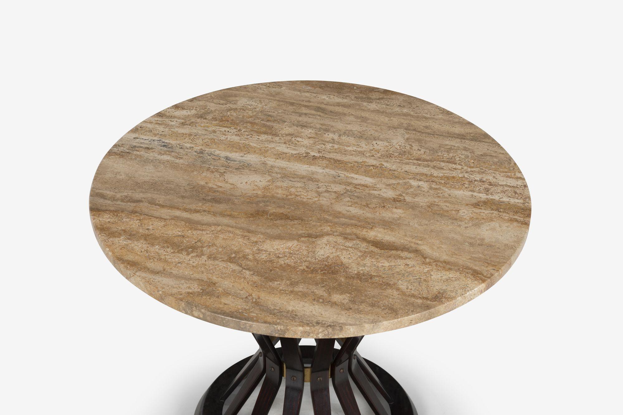 American Edward Worley for Dunbar Sheaf of Wheat End Table, Italian Travertine Marble