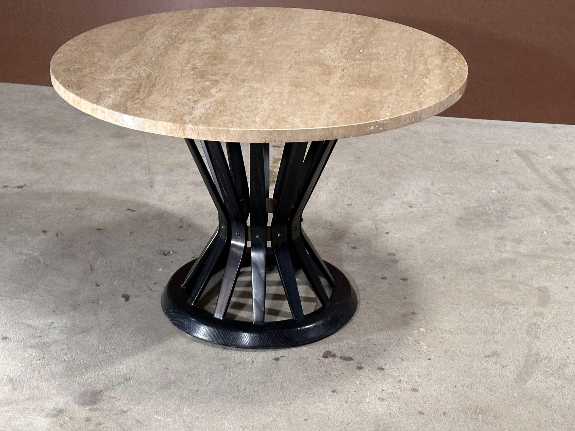 Dunbar Sheaf of Wheat side/end table w/travertine top by Edward Wormley. Original
measures 30