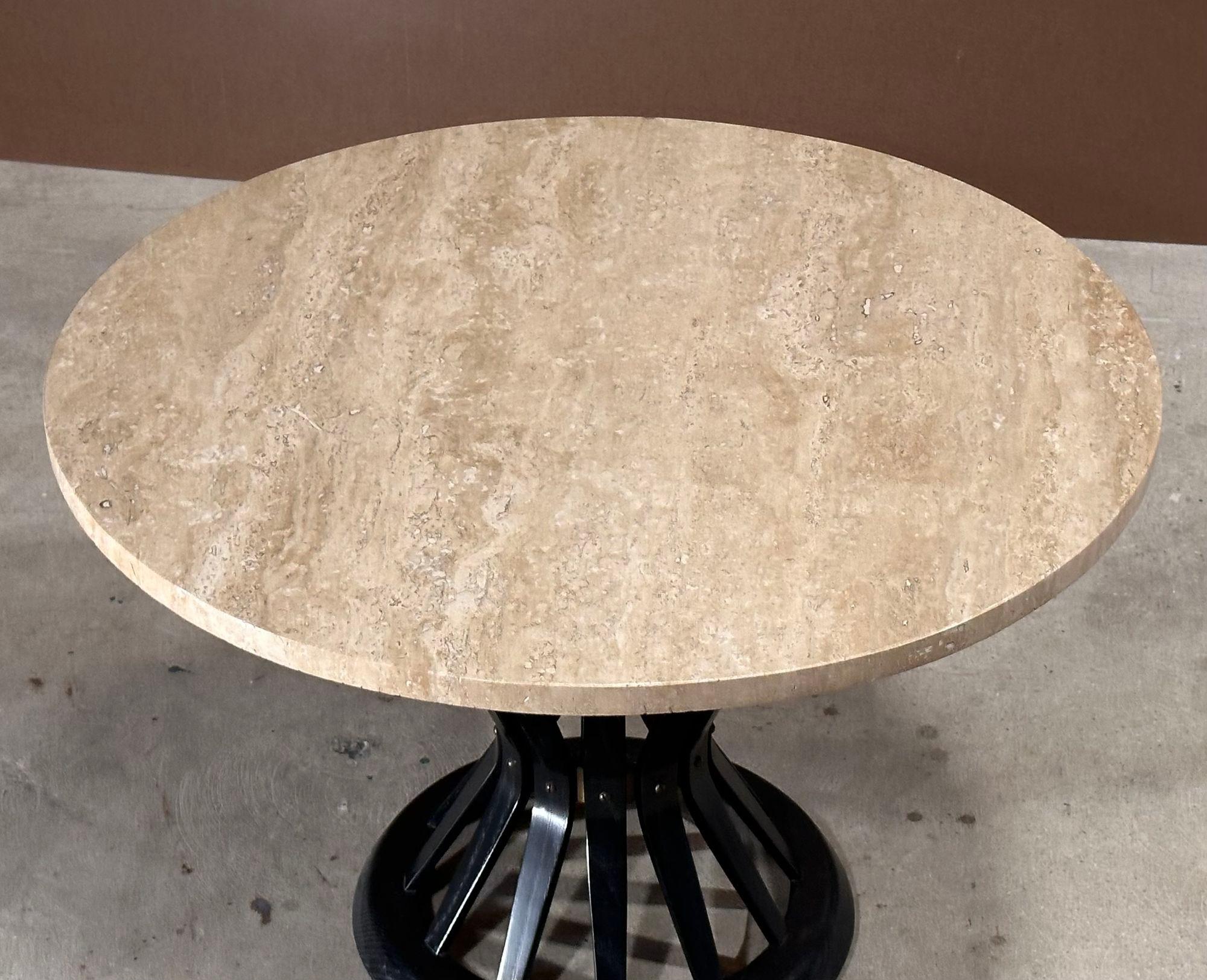 Dunbar Sheaf of Wheat side/end Table w/travertine top by Edward Wormley, 1950 In Good Condition For Sale In Chicago, IL
