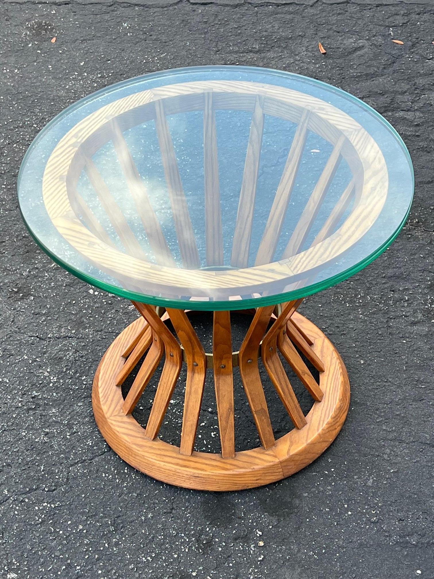 Mid-Century Modern Dunbar Sheaf Of Wheat Table With Glass Top For Sale