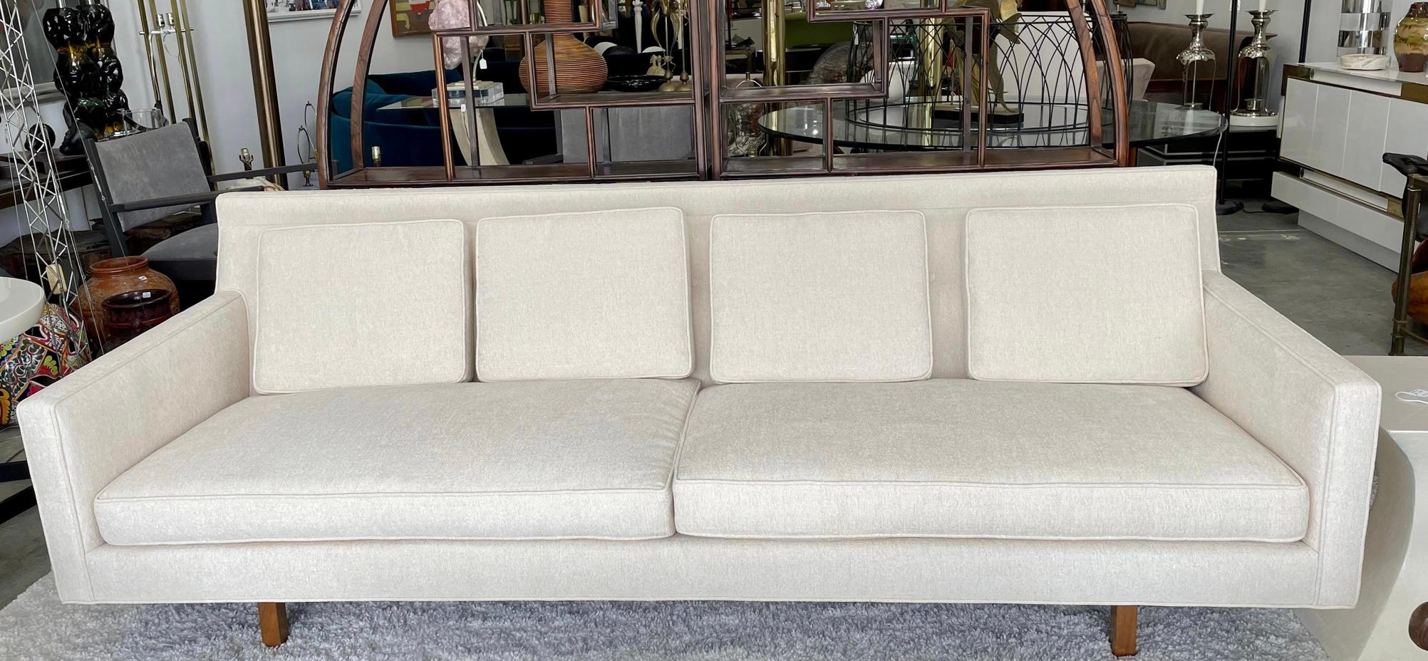 This amazing sofa has nice lines. It’s very comfortable and the backside is as nice as the front.