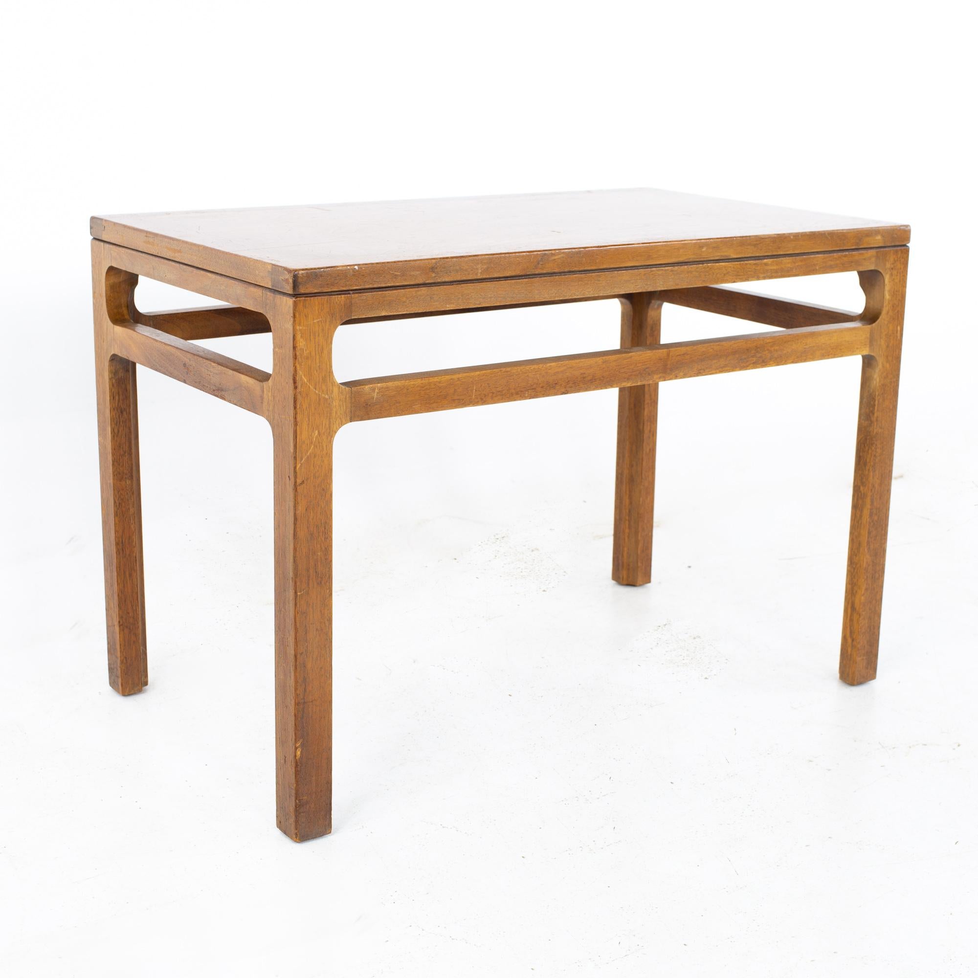 American Dunbar Style Mid Century Walnut Side End Tables, a Pair