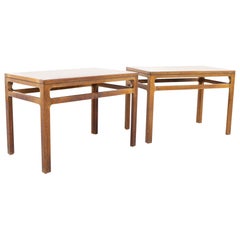 Dunbar Style Mid Century Walnut Side End Tables, a Pair