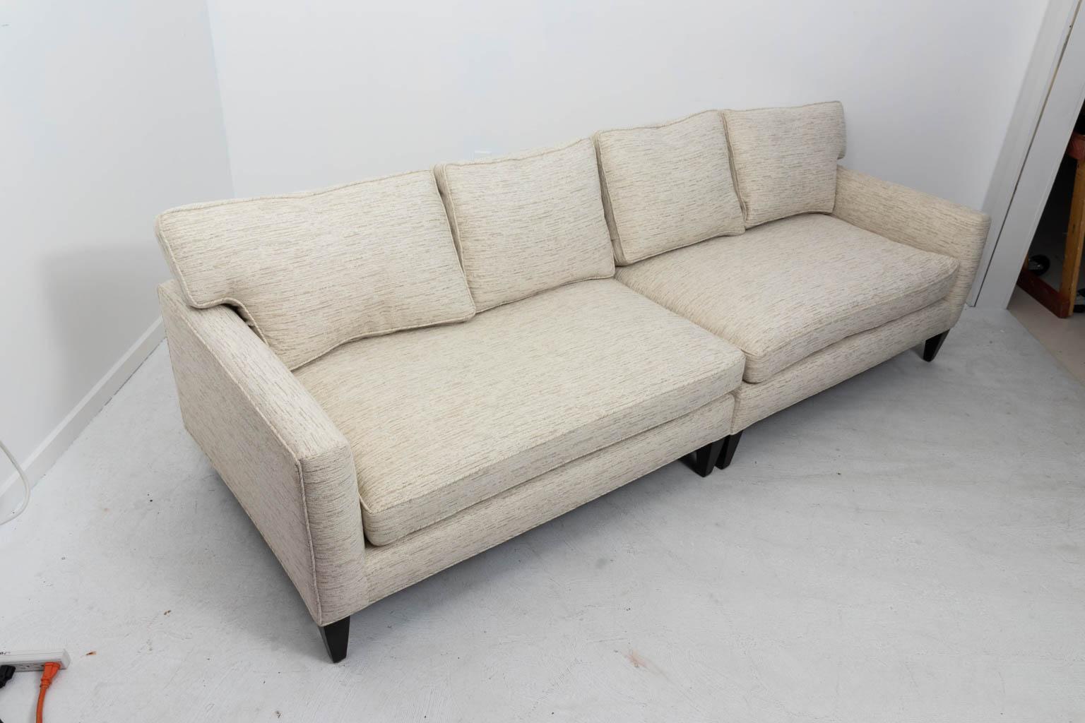 Chenille Dunbar Style Straight Arm Sofa For Sale