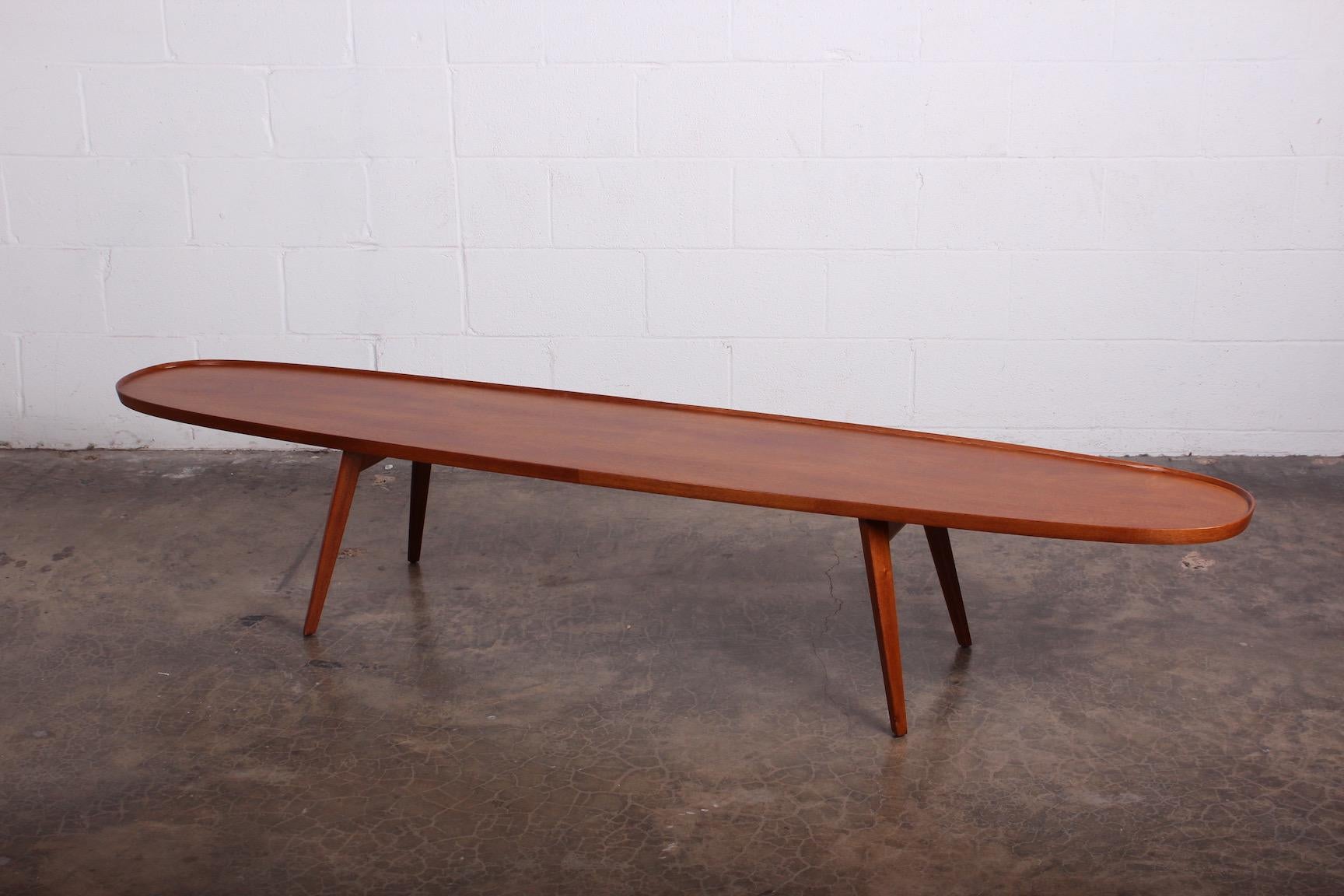 An early surfboard coffee table designed by Edward Wormley for Dunbar.
