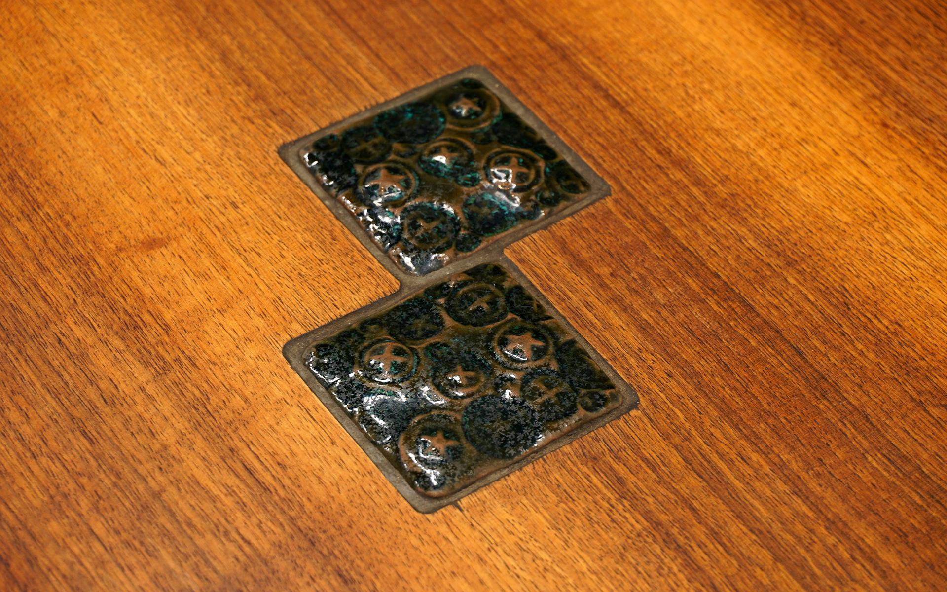 Ceramic Dunbar Table with Otto and Gertrude Natzler Tiles by Edward Wormley, Signed For Sale