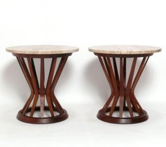 Dunbar Travertine Top Sheaf of Wheat End Tables or Nightstands Edward Wormley