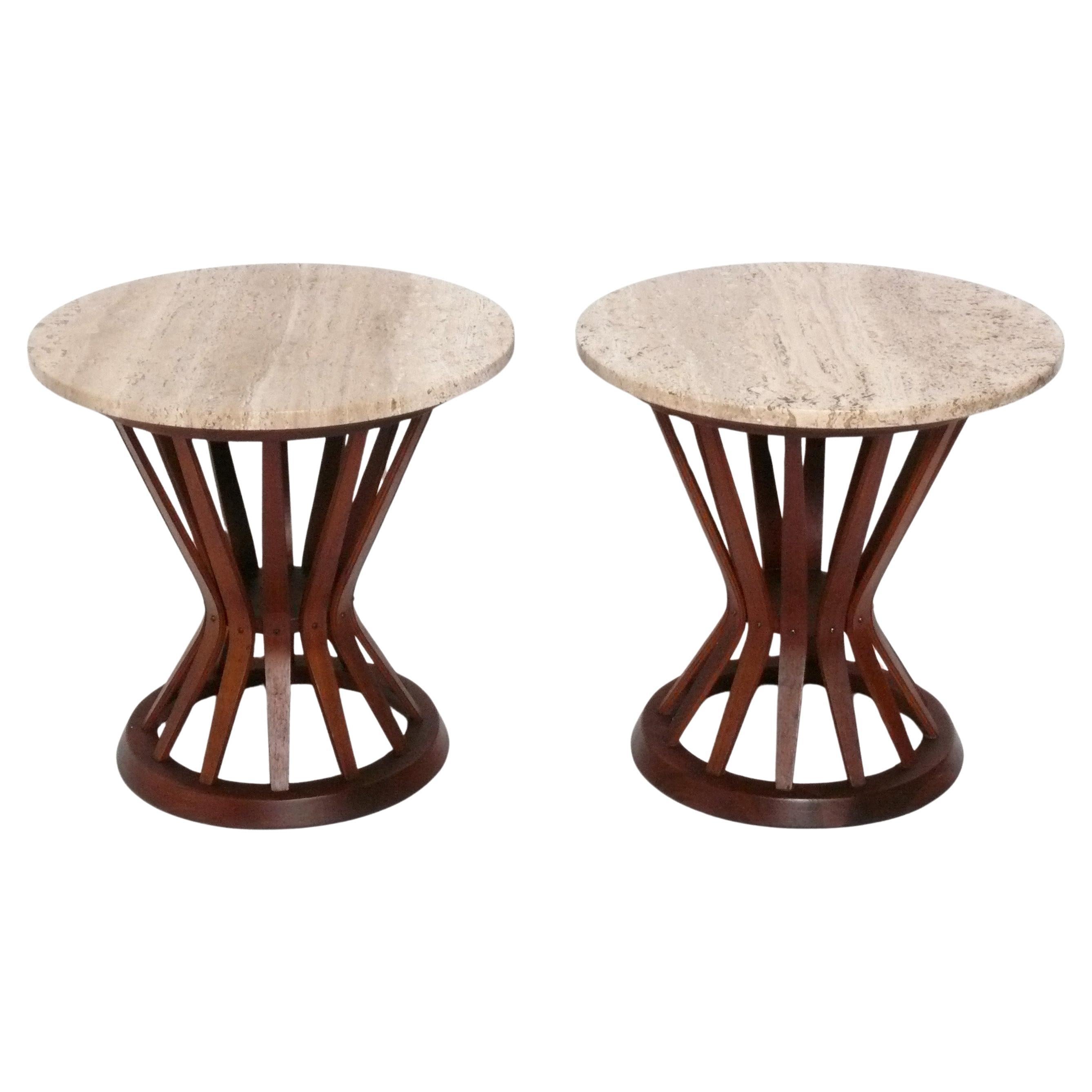Dunbar Travertine Top Sheaf of Wheat End Tables or Nightstands Edward Wormley en venta
