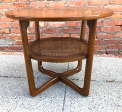 Dunbar Two-Tier Walnut Occasional Table with Cane Shelf